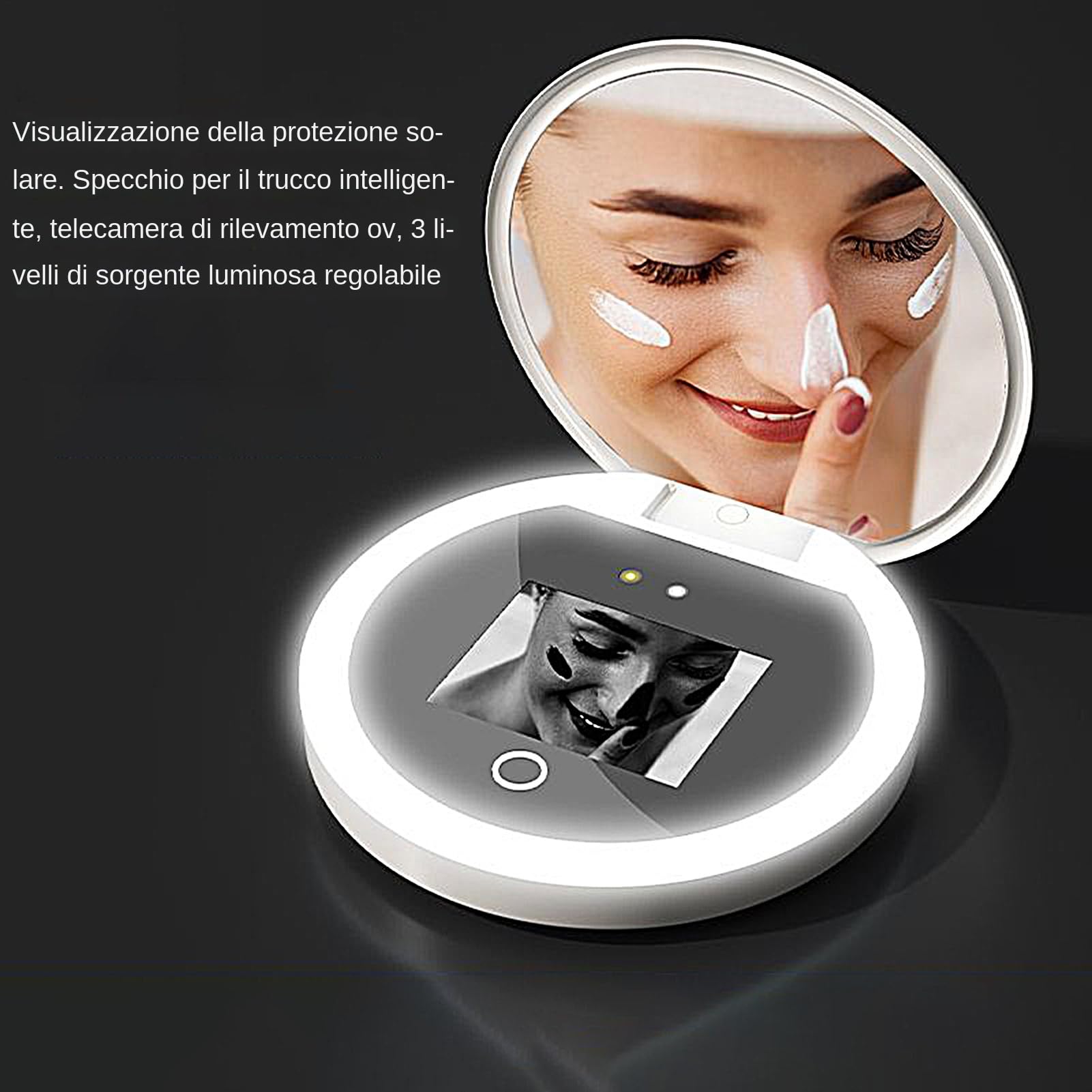 Specchio a Luce UV Specchio Pieghevole Portatile con a LED Dimmerabili e