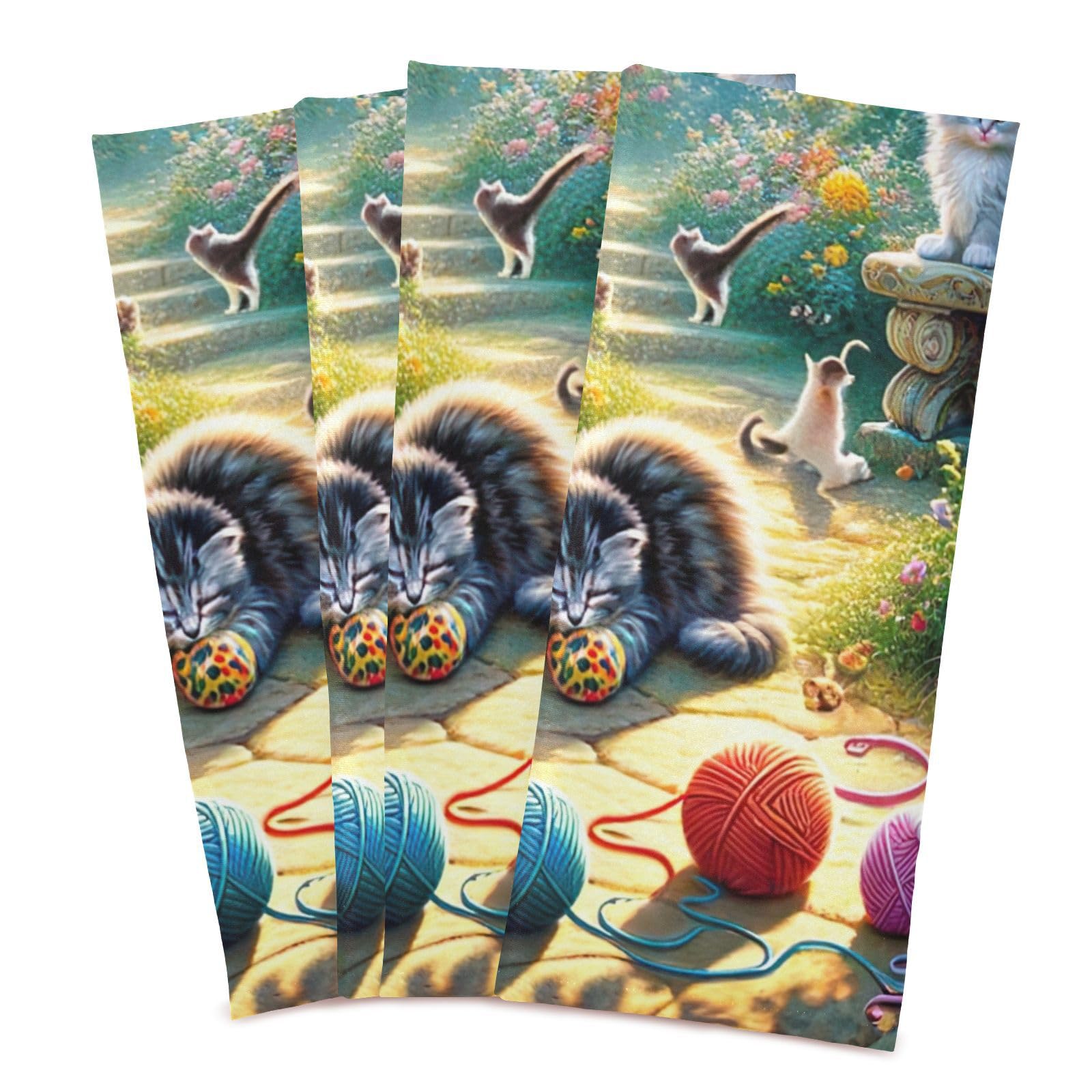 ODAWA Cute Garden Kittens Dish Towels Kitchen Hanging Towels DishCloths for Kitchen, 6 Pack