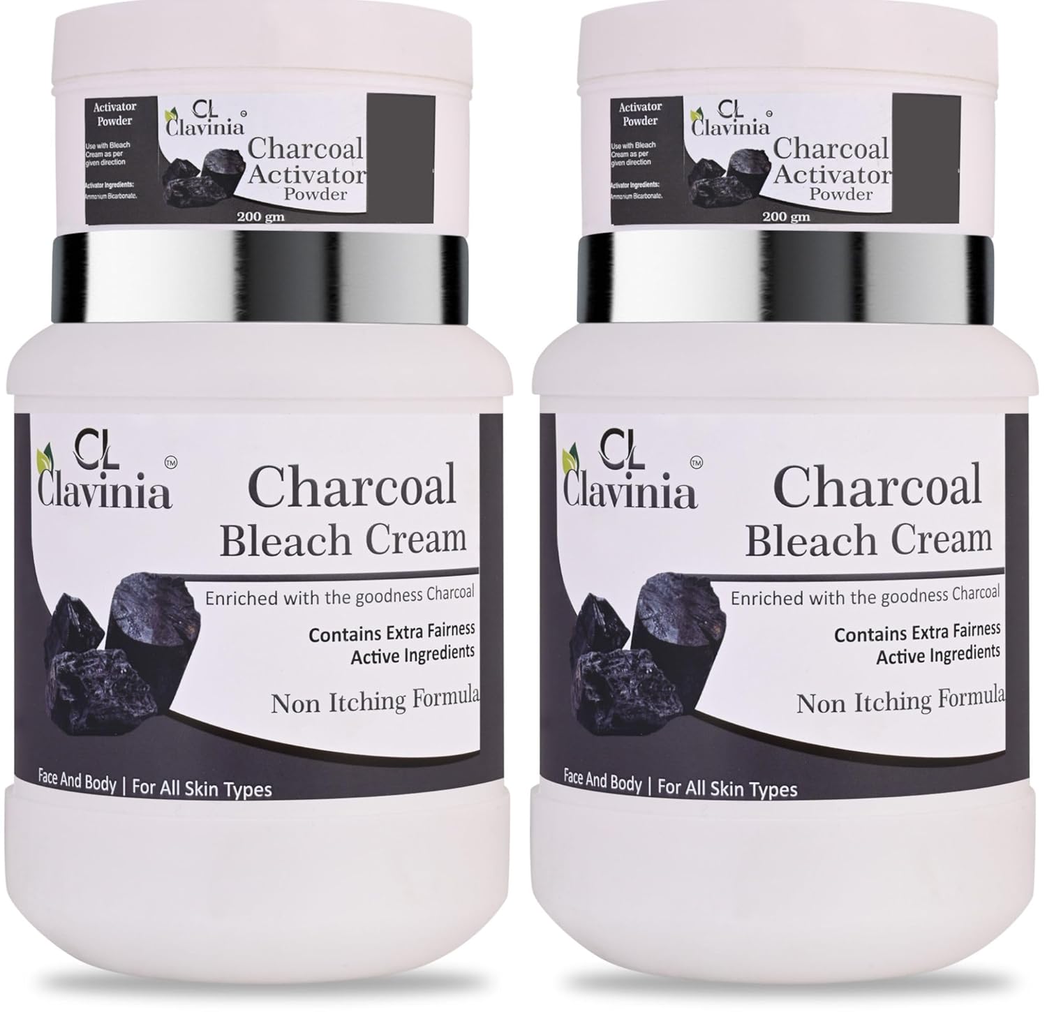 Clavinia Charcoal Bleach Cream With Activator Powder Pack Of 2 1 kg x