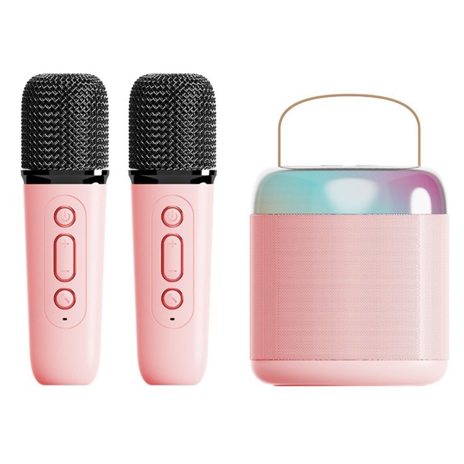 Macchina per karaoke Bluetooth ricaricabile, altoparlante portatile con microfoni wireless e luci a LED, effetti che cambiano la voce, giocattolo per karaoke, lettore karaoke, per feste di compleanno
