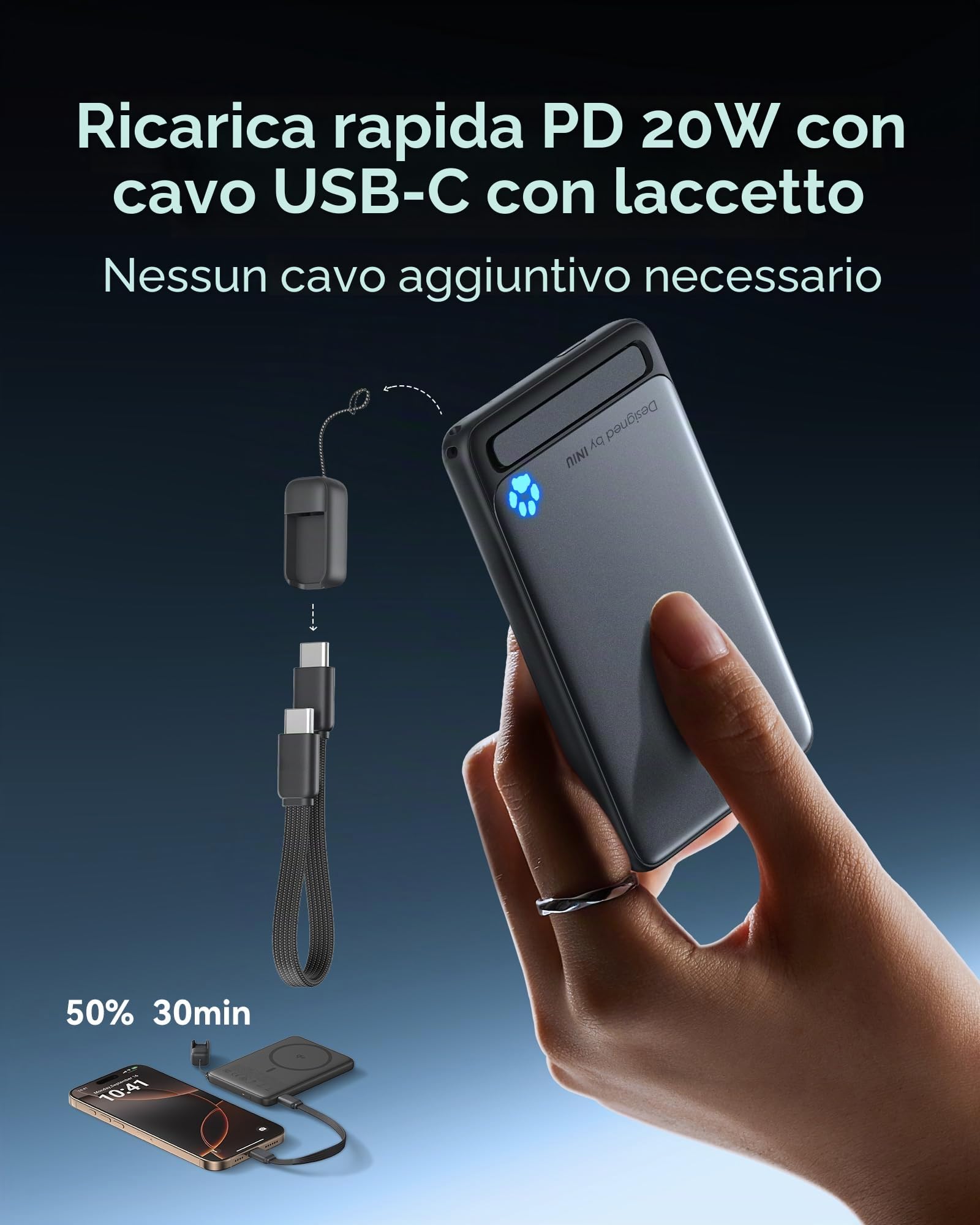 INIU Qi2-Certificato 20W Magnetic Power Bank, 5000mAh Power Bank con Ultrasottile, Powerbank Magnetico Compatibile Solo con iPhone 16 15 14 13 12 Pro Max Plus iPad Pro, Rosa