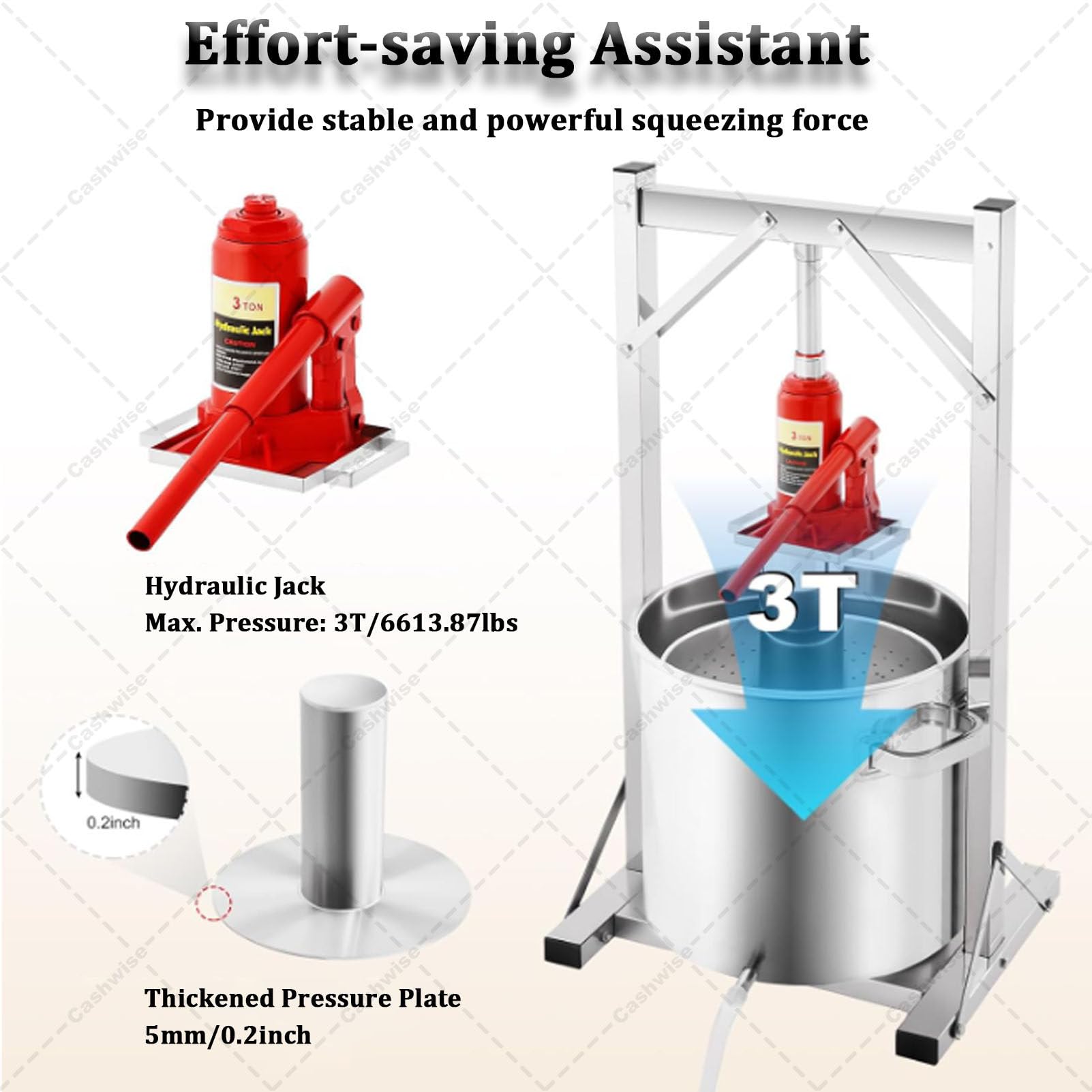 Hydraulische Obstweinpresse, Edelstahl-Hydropresse, Apfelweinpresse, Traubenweinpresse für Wein, Traubenwein, Wein, Apfelweinsaft, Weinherstellungsausrüstung 36L