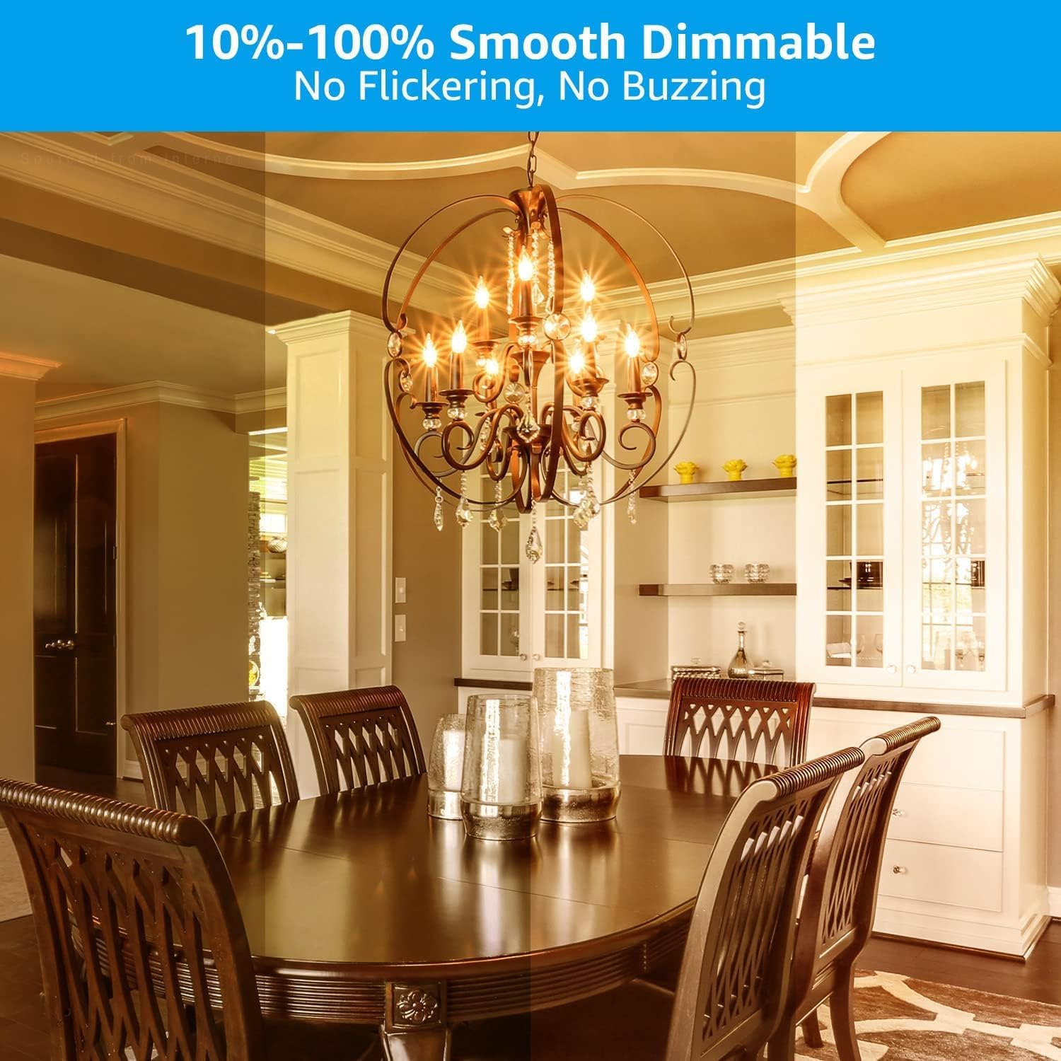 TORCHSTAR 12-Pack Dimmable E12 LED Candelabra Bulb, UL Listed, 40W Equivalent Chandelier Light Bulbs, 350lm, LED Filament Candle Bulb C11, Amber Glass Ceiling Fan Light Bulbs, 2200K Amber Warm