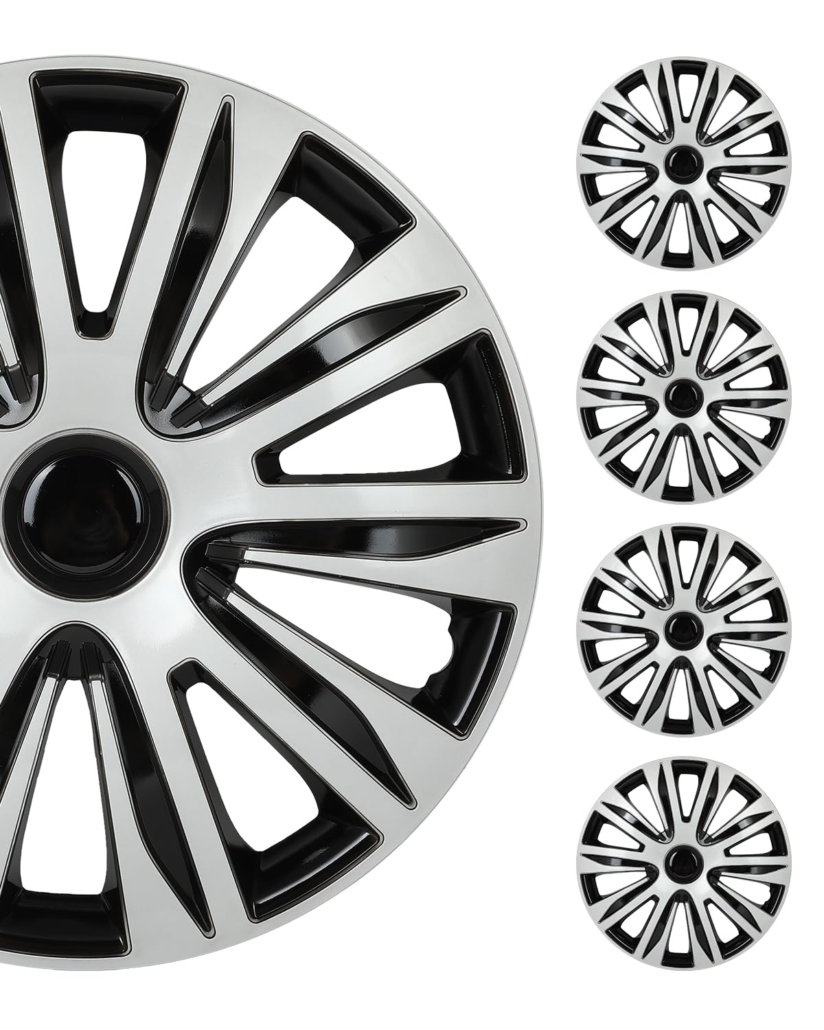 scitoo car wheel rim skin 4 pack 15 inch cover hubcap wheel cover replacement r15 hub caps -set of 4?15-inch?gloss black & silver?