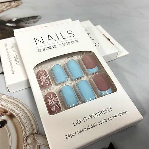 Miniatura 62 de Uñas postizas largas cuadradas a presión, color morado, color liso, diseño de diamantes de imitación, uñas postizas brillantes de cobertura completa