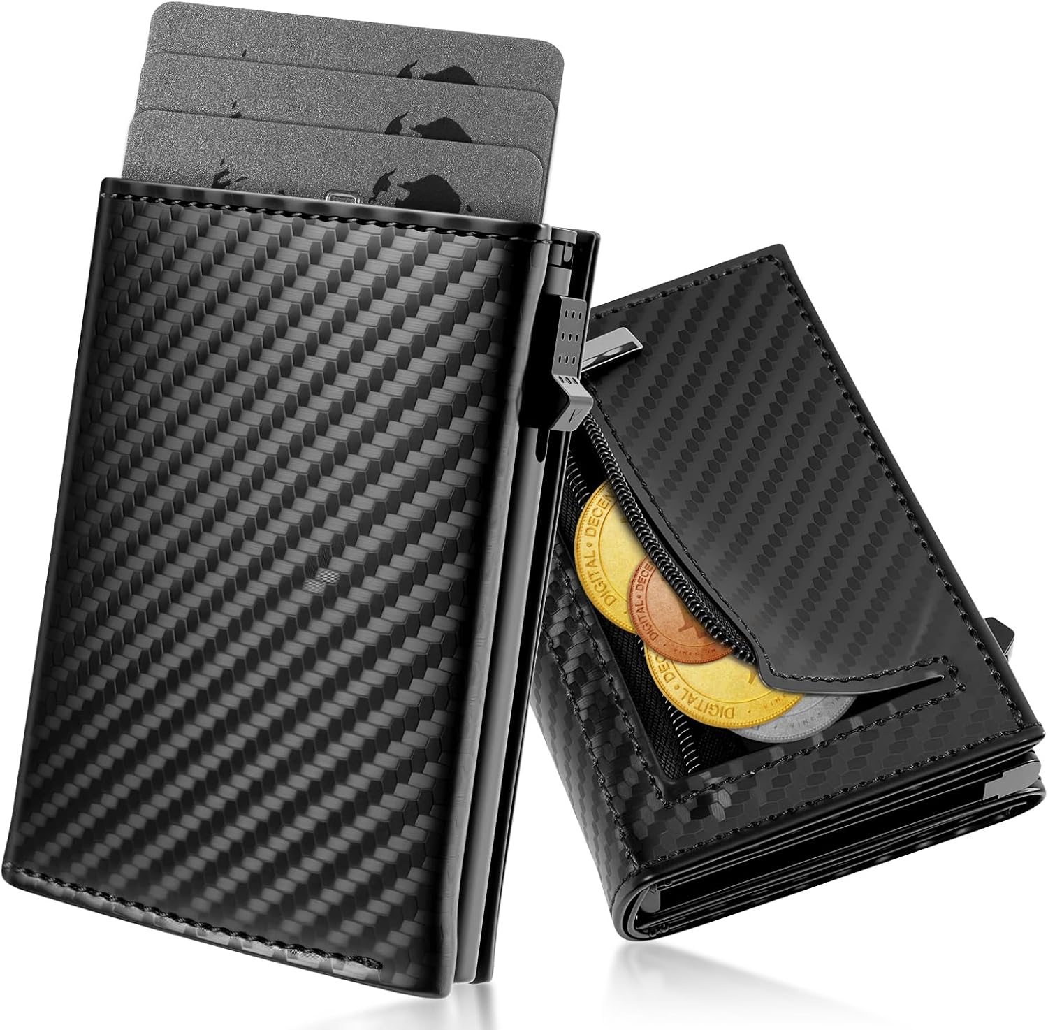 Men's Wallet with RFID Slim Wallet Pop-up Card Case Blocking ID Window Card Case Slim Wallet Gift Box Carbon Black