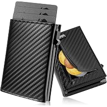 Men's Wallet with RFID Slim Wallet Pop-up Card Case Blocking ID Window Card Case Slim Wallet Gift Box Carbon Black