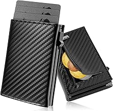 Men's Wallet with RFID, Slim Wallet Pop-up Card Case, Blocking ID Window Card Case, Slim Wallet Gift Box (Carbon Black)
