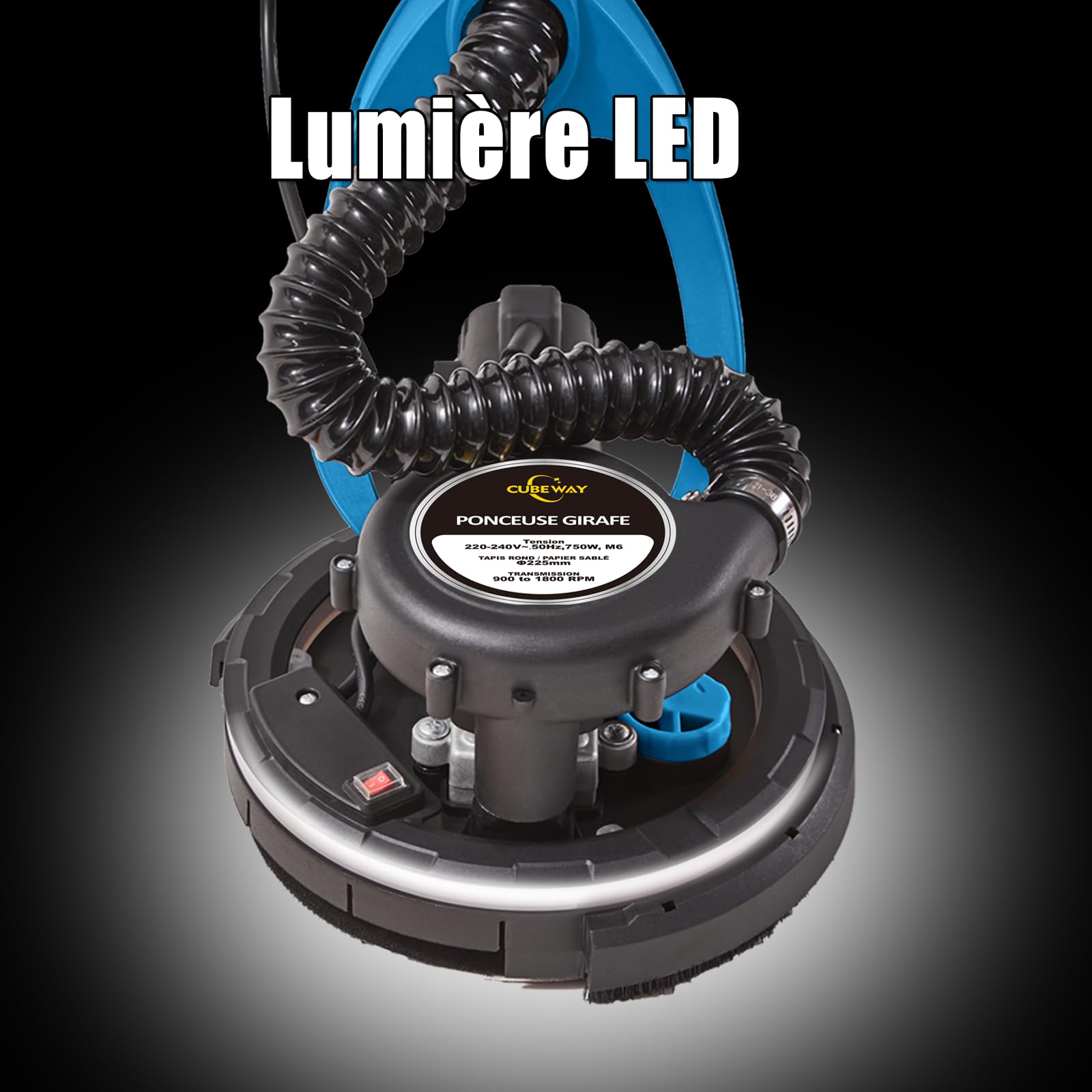 Levigatrice Giraffa 750 W professionale con sistema di vuoto automatico e luce LED, Levigatrice da parete e soffitto telescopico, diametro 215 mm, 7 velocità 900-1800 giri/min (blu)