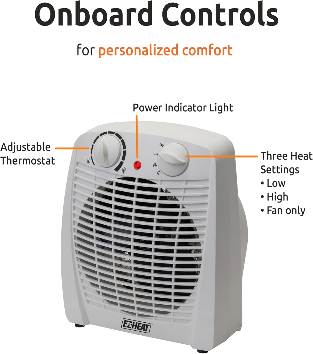 EZ-HEAT 750/1,500 Watt Portable Indoor Space Heater with Adjustable Thermostat, Overheat Sensor, Safety Tip-Over Switch, & Stay Cool Housing, BNS-15K