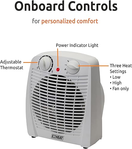 Miniatura 5 de EZ-HEAT Calentador de espacio portátil para interiores de 7501,500 vatios con termostato ajustable, sensor de sobrecalentamiento, interruptor de