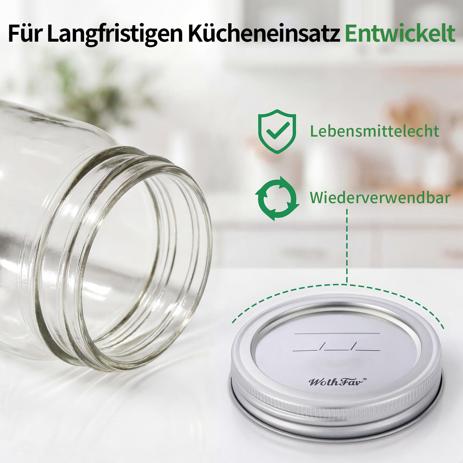 Wide Mouth Mason Jar Deckel, Auslaufsichere Dichtungsdeckel zur Lebensmittelaufbewahrung und -konservierung, Kompatibel mit den meisten elektrischen Vakuumiergeräten, 10 Stück