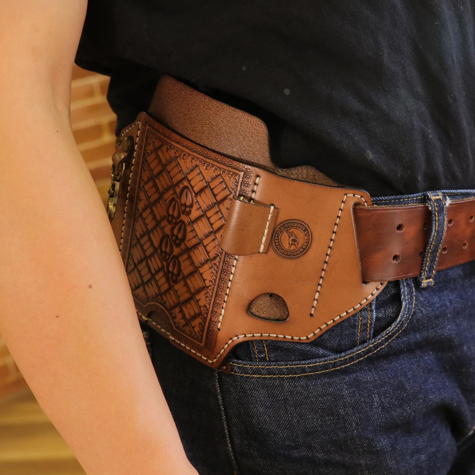 TOURBON Handyholster aus echtem Leder für Gürtel, EDC Taschenmesser, Etui, Multitool-Tasche, Smartphone-Hülle mit Schlüsselhalter