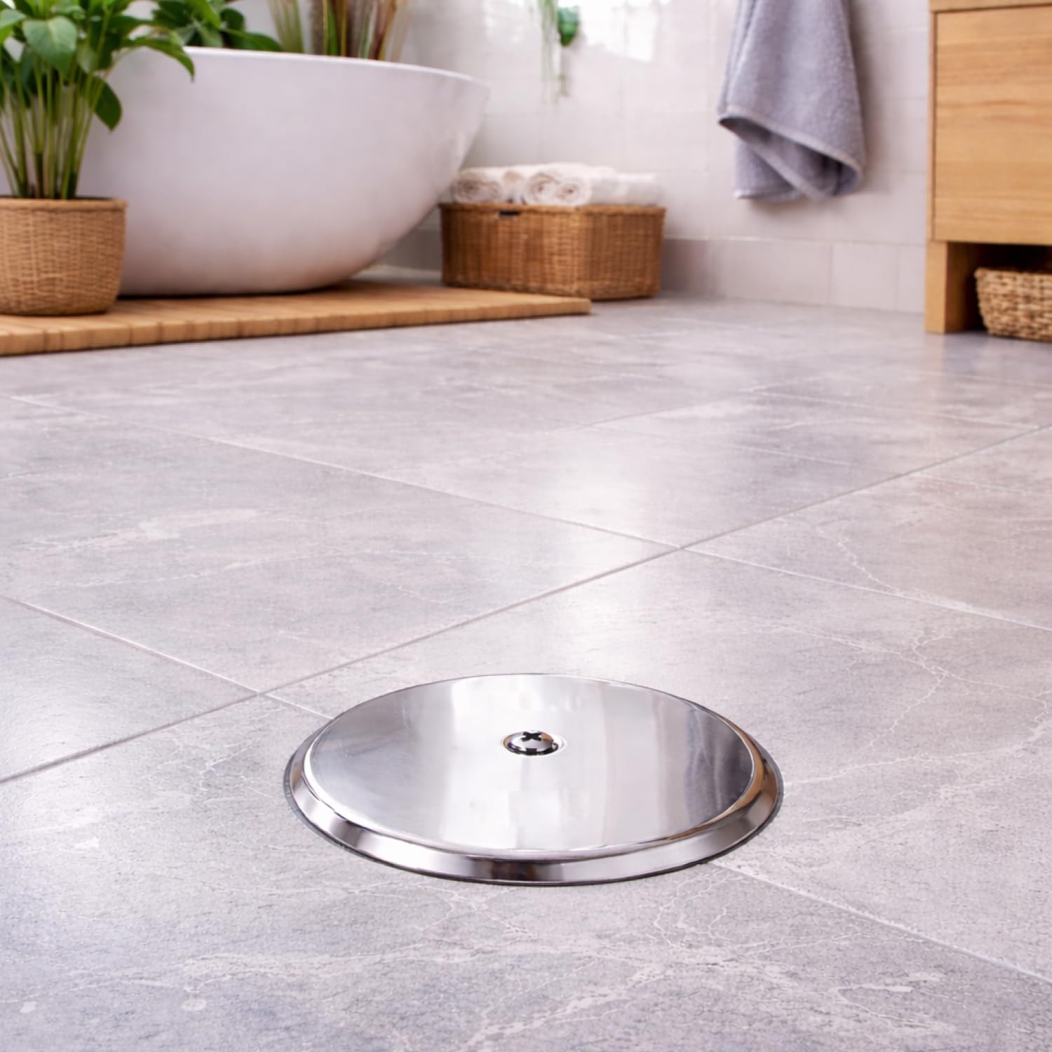 Tapa de Bote Sifónico para Baño – Acero Inoxidable con Junta de Goma – Evita Malos Olores y Fugas – Cierre Seguro para Desagüe y Ducha – Compatible con Sifón - Fluvia — view 2