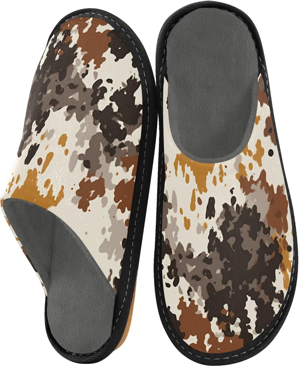 Cow Print House Slippers – Cozy Fuzzy Slippers for Guests, Washable & Disposable, Perfect for Shoeless Home, Spa & Hotel Use A110301