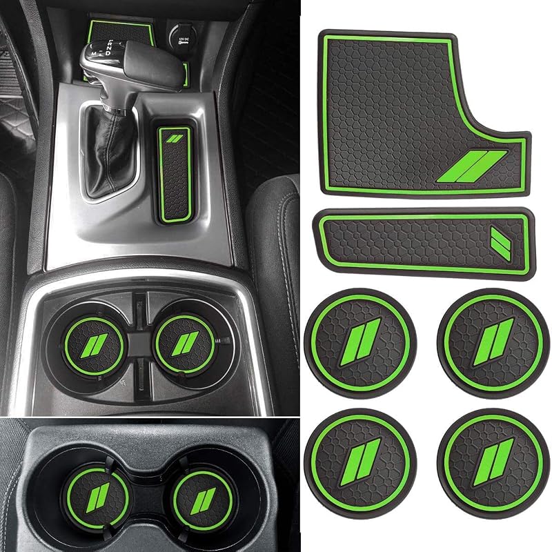 Kit de Tapetes de Borracha para Porta-Copos e Console Dodge Charger Verde com Encaixe Específico, 24 peças