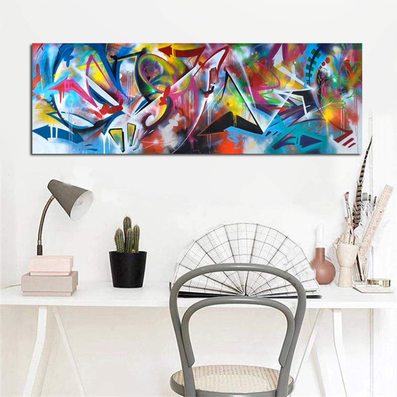 Pittura astratta geometrica nordica su tela Poster e stampe Cuadros Immagine di arte della parete Soggiorno Decorazione scandinava 60x180 cm Senza cornice