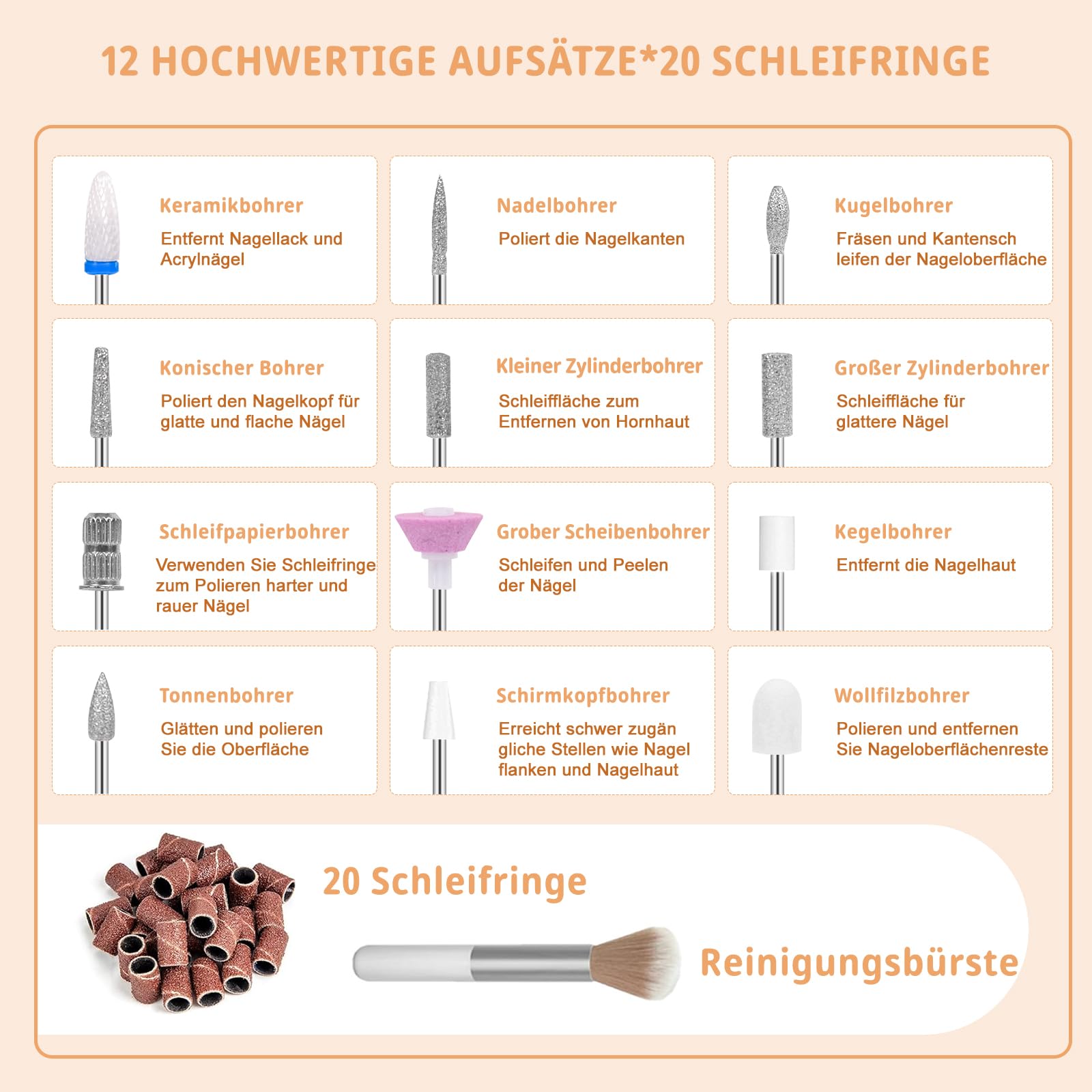 Professionelle Elektrische Nagelfeile 45000U/M für Gelnägel und Acrylnägel mit LCD-Display, Bit-Lock Design, mit Maniküre Pediküre Zubehör Set für den Heimgebrauch und Nagelstudios