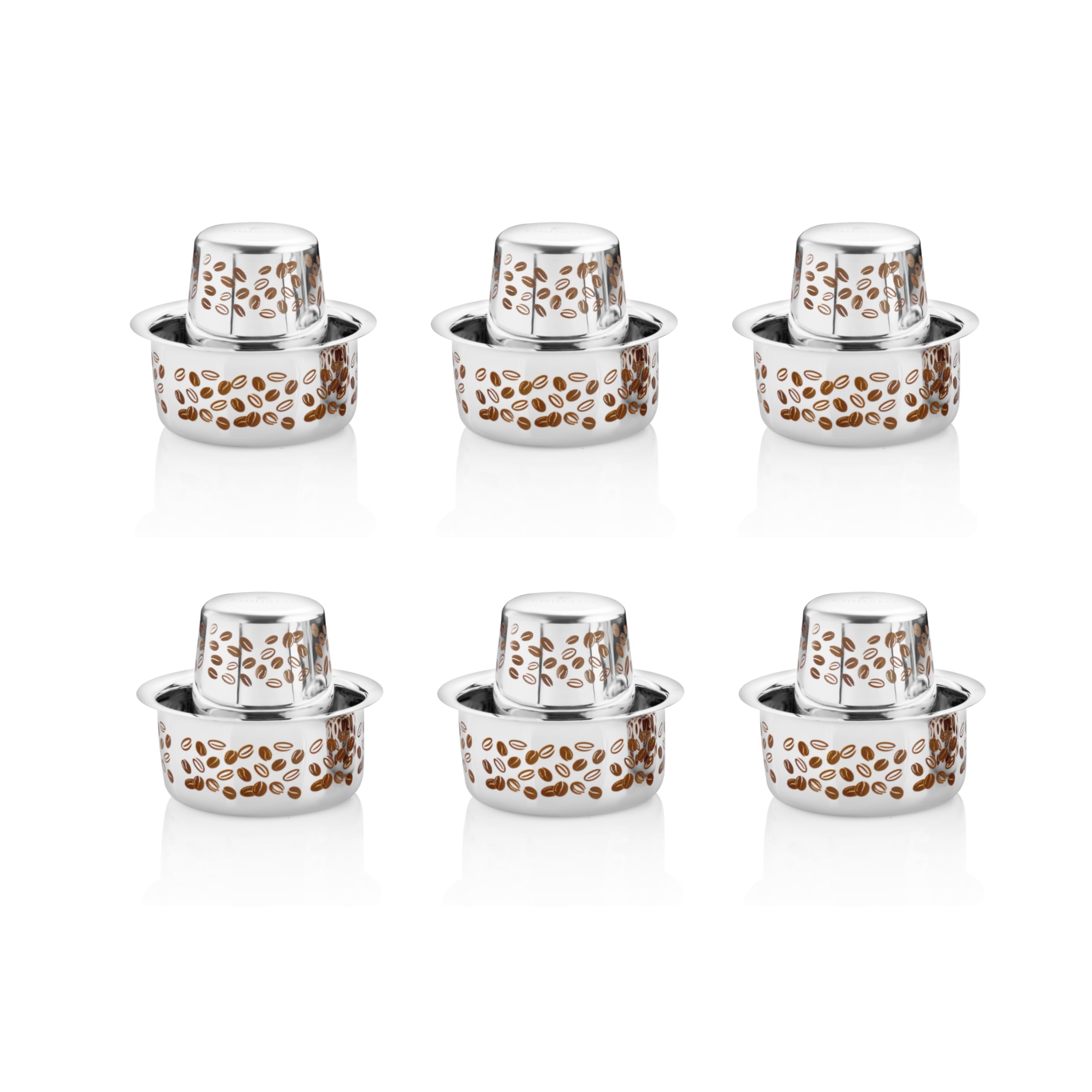 EMBASSY Stainless Steel Aroma Coffee Glass with Dabra (with Coffee Bean Laser Design) | Capacity - 150 ml | Pack of 6 | Traditional South Indian Filter | Multipurpose Steel Glass