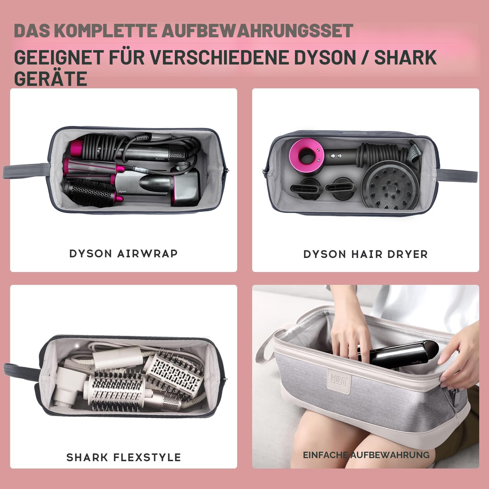 BAQRAXIA Reisetasche für Dyson Airwrap Glätteisen, Travel Bag for Dyson Supersonic Hair Dryer, Tasche für Shark FlexStyle Föhn Haartrockner, Hellgrau (Hellgrau)