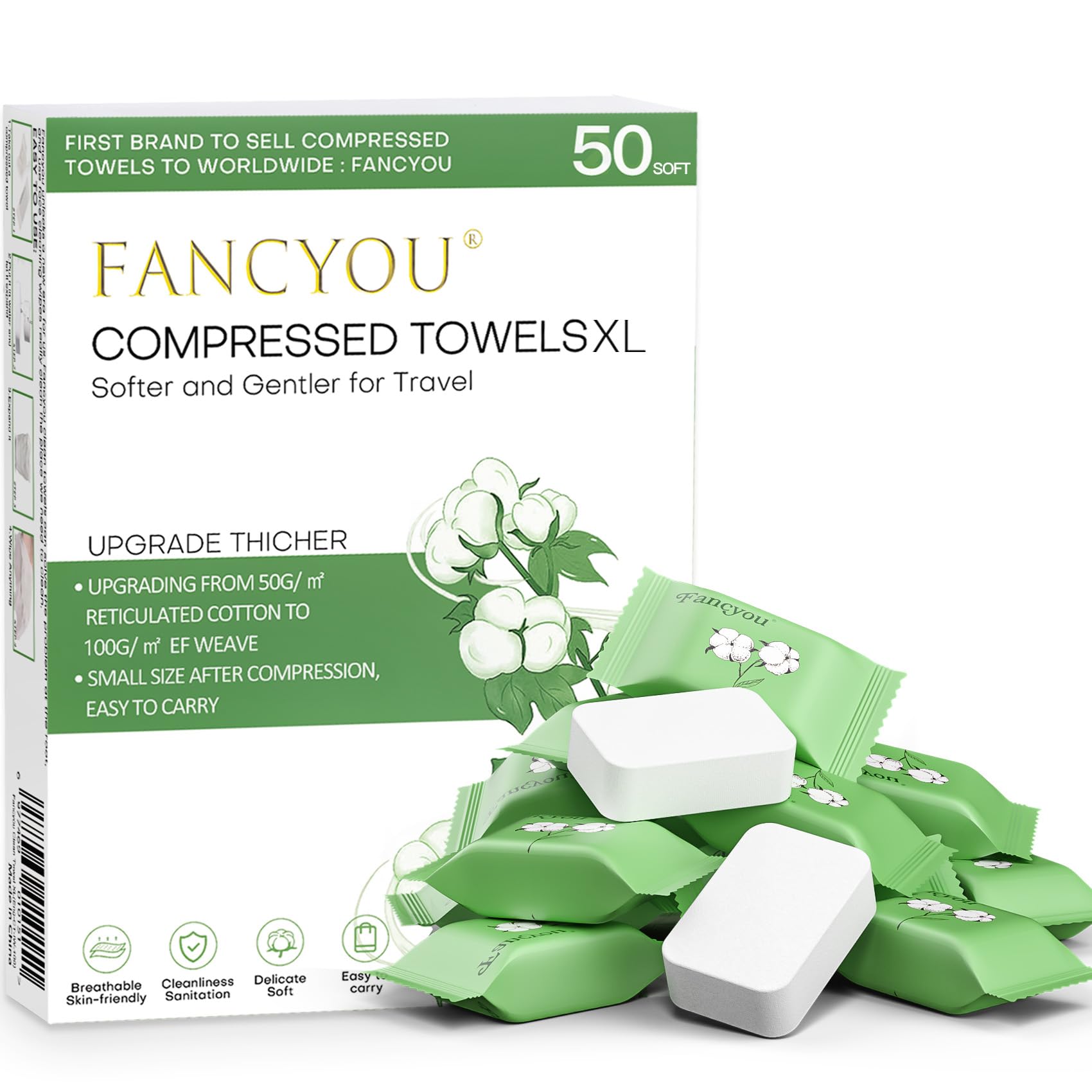Fancyou Disposable Face Towel Thicken 50 Pack Compressed Towel Tablets Reusable, Mini Disposable Facial Washcloths Compact Individually Wrapped Clean