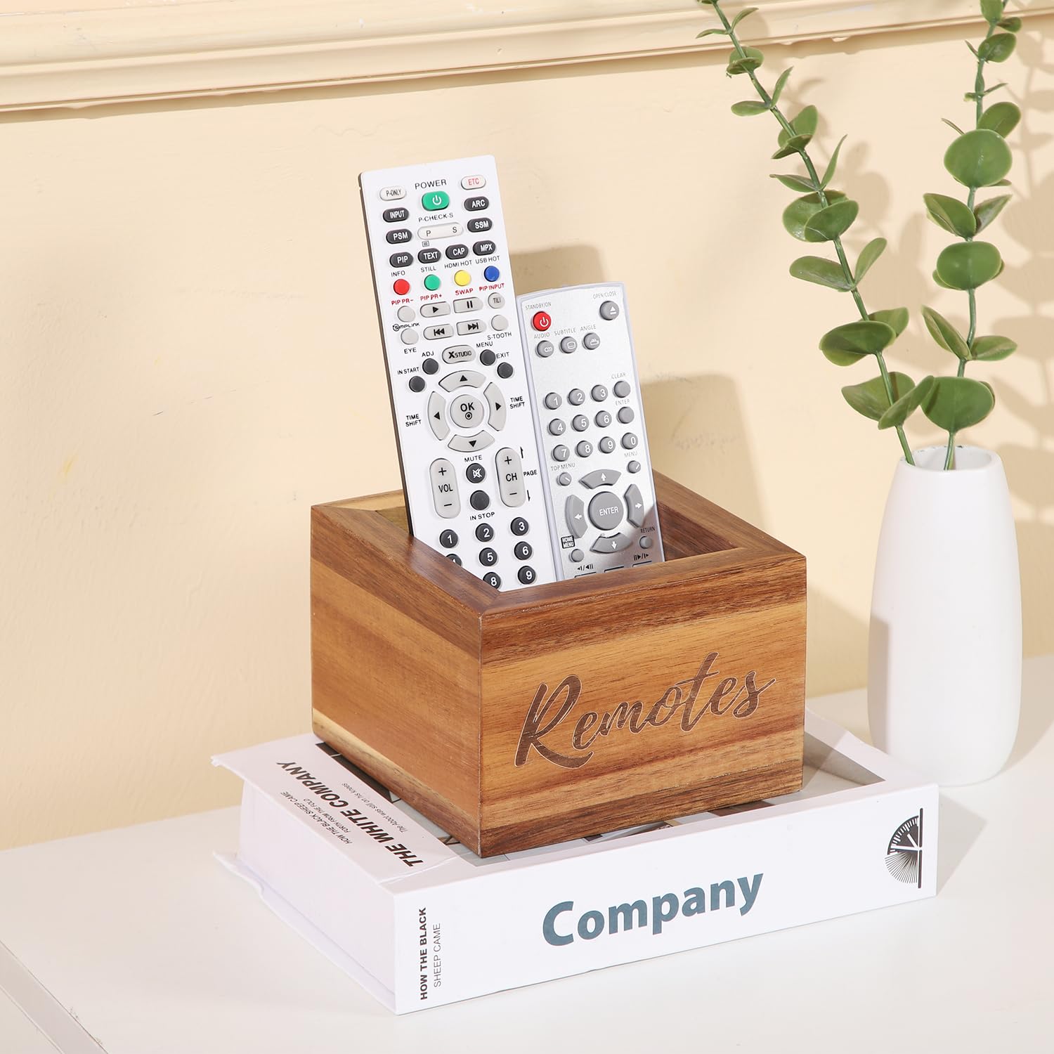 Support en bois d'acacia pour télécommande de table (pour 2 ou 3 télécommandes) 3,5 x 3,5 x 3,5 cm