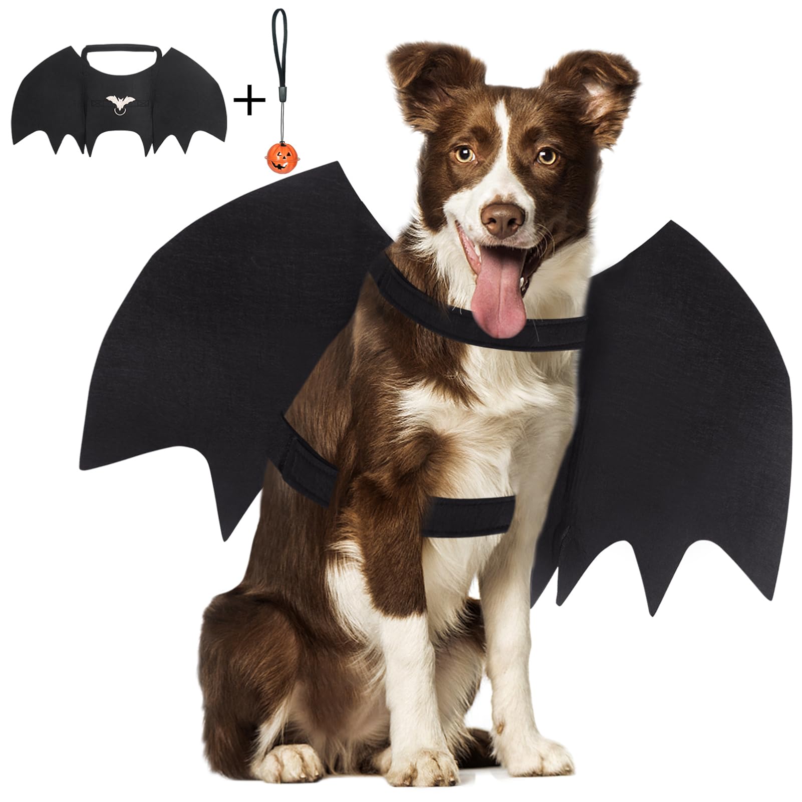 Vivifying Bat Wings for Dog, Adjustable Halloween Pet Bat Costume with Bell for Medium Large Dogs Party Decoration and Cosplay (Large, Black)