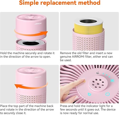 Miniatura 9 de AIRROMI Purificador de aire para mascotas para alergias en el hogar, hasta 660 pies cuadrados, filtro de carbón activado desodorizante HEPA, con