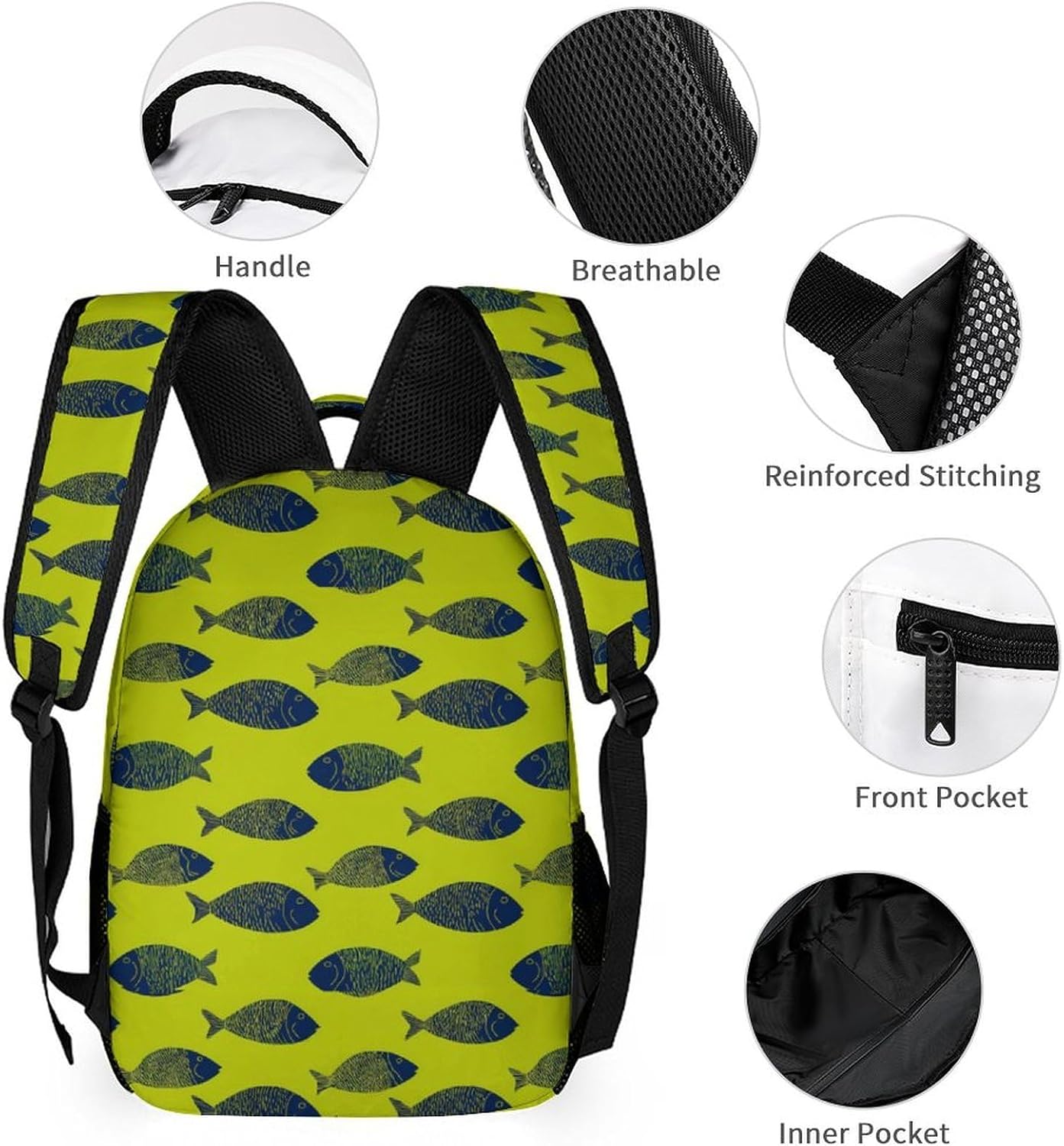 Fish Silhouettes Pattern Novelty Backpack Set with Lunch Bag Pencil Cases image 3