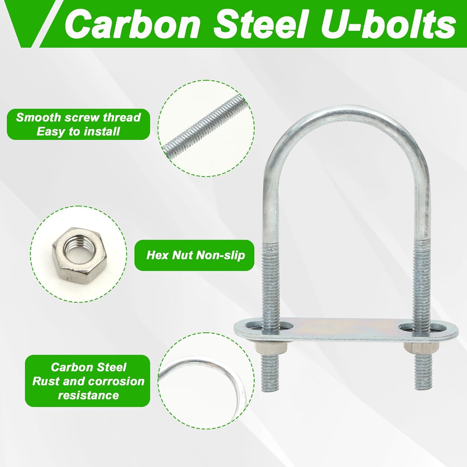 16 Sets Round U Bolts 1.57"(40mm) Inner Width 90mm Length Zinc Plated Steel M6 with Nut, Plate, Washer (Pack of 2)