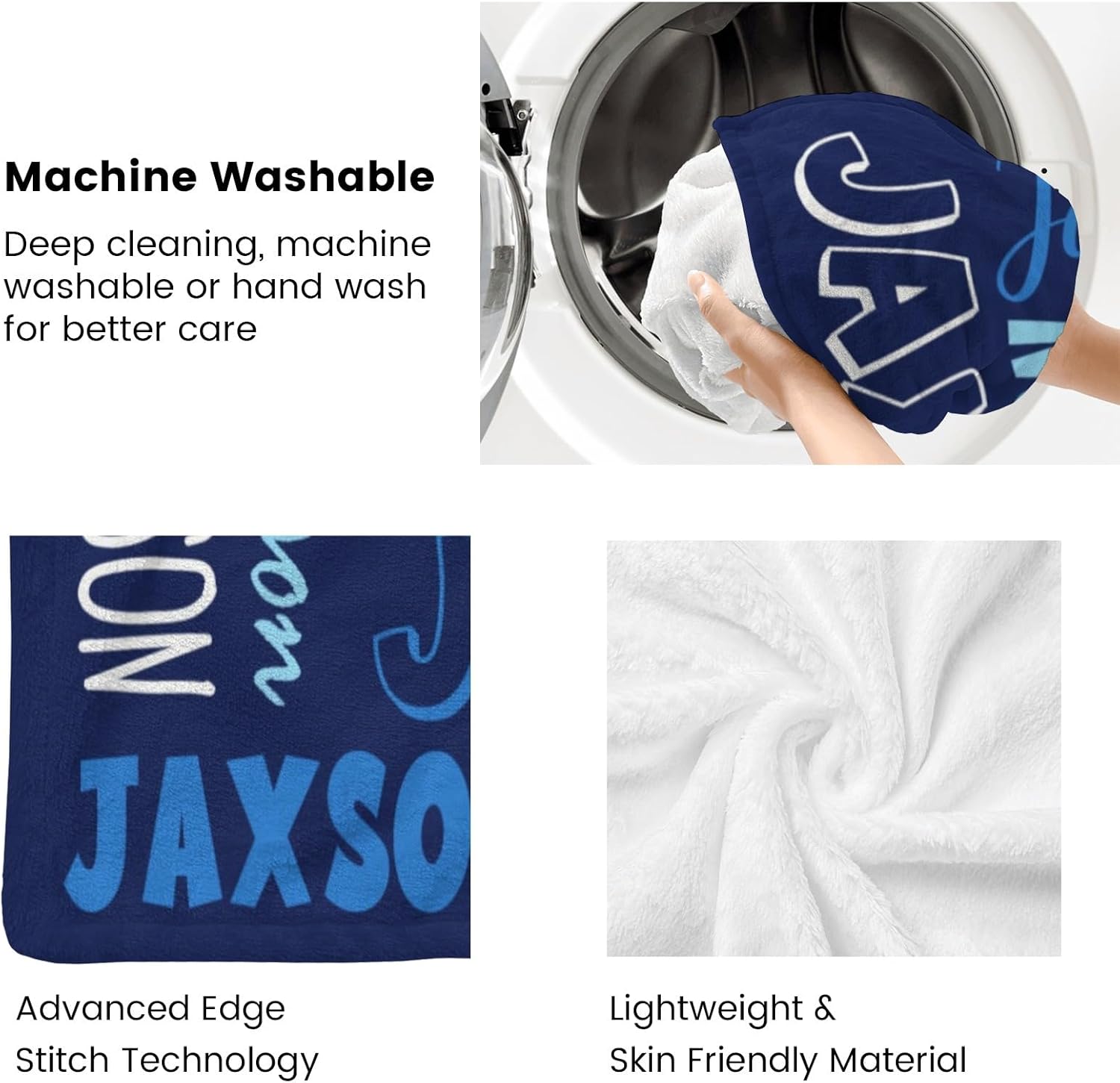Dr.TOUGH Personalized Custom Name Blanket, Blue, 50' x 60', Letter Print, Wool Blend, Throw Blanket, Custom Blanket, Perfect for Kids, Adults, Camping, Travel, Napping