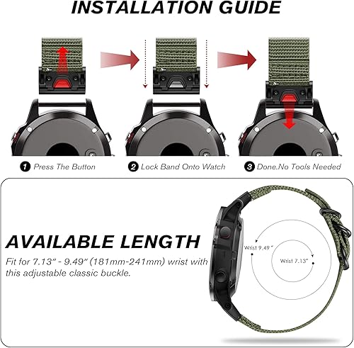 Miniatura 21 de Fintie Correa compatible con Garmin Fenix 8 2.008 in / 7X / 6X / 6X Pro / 5X / 5X Plus / 3/3 HR/Descent Descent MK2i/Tactix Charlie Watch, 1.024 in