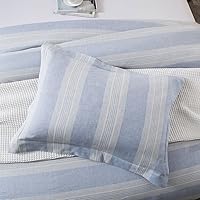 Vista 3 de Juego de funda de edredón de lino francés, 100% hilo de lino teñido a rayas, juego de ropa de cama lujoso, tamaño matrimonialqueen, rayas azules