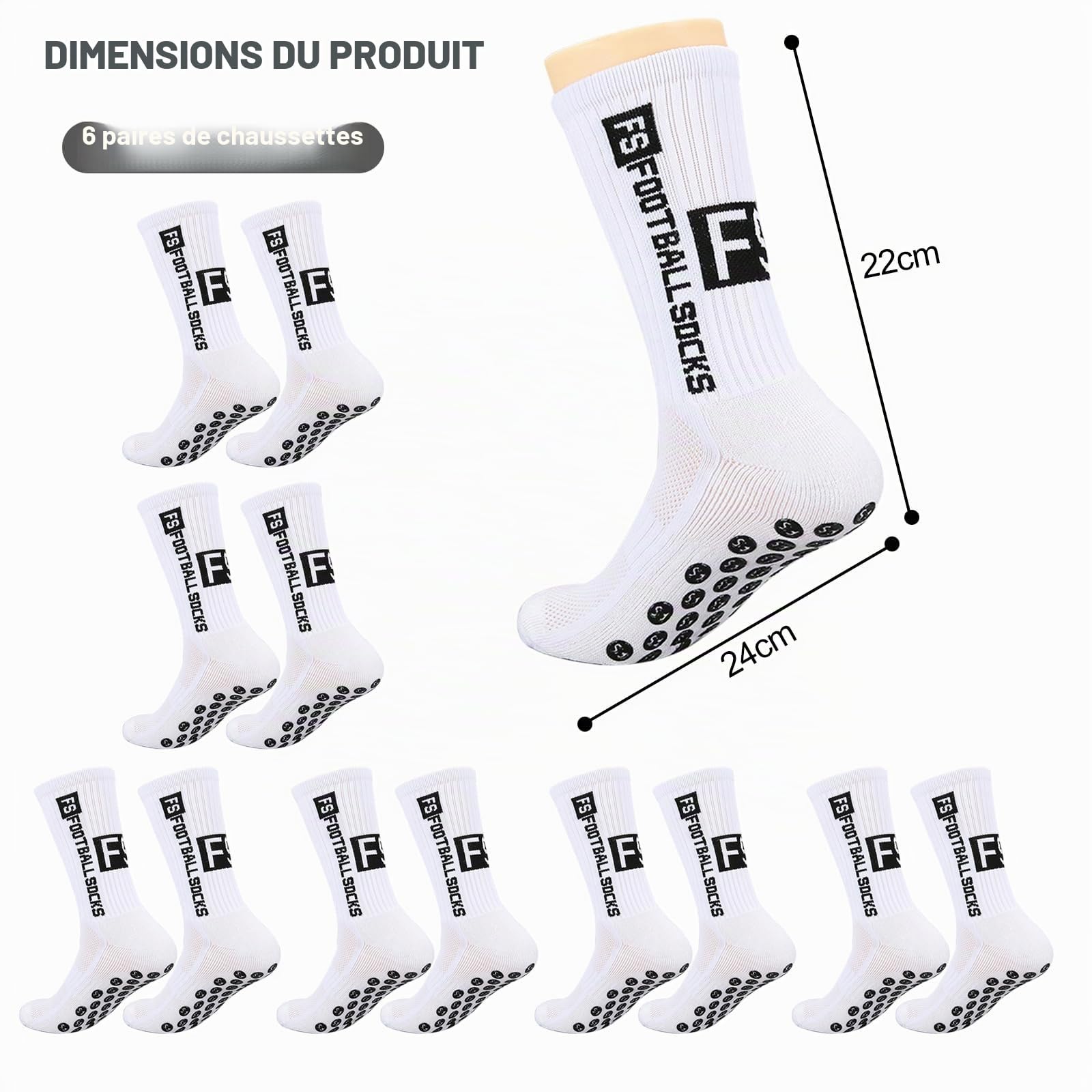 Chaussettes de sport de football antidérapantes, Chaussettes de Football Respirant, chaussette foot