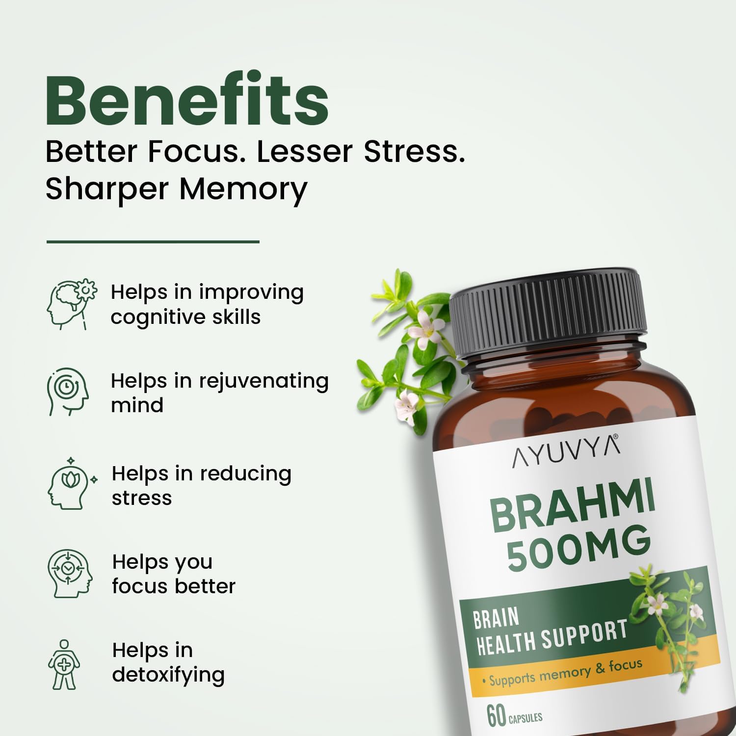 Ayuvya i-Gain+ & Brahmi Capsules Combo | Helps in Muscle Mass, Digestion & Weight Gain | Brahmi for Cognitive Functions and Reducing Stress & Anxiety | As Seen on Shark Tank - Image 4 thumbnail