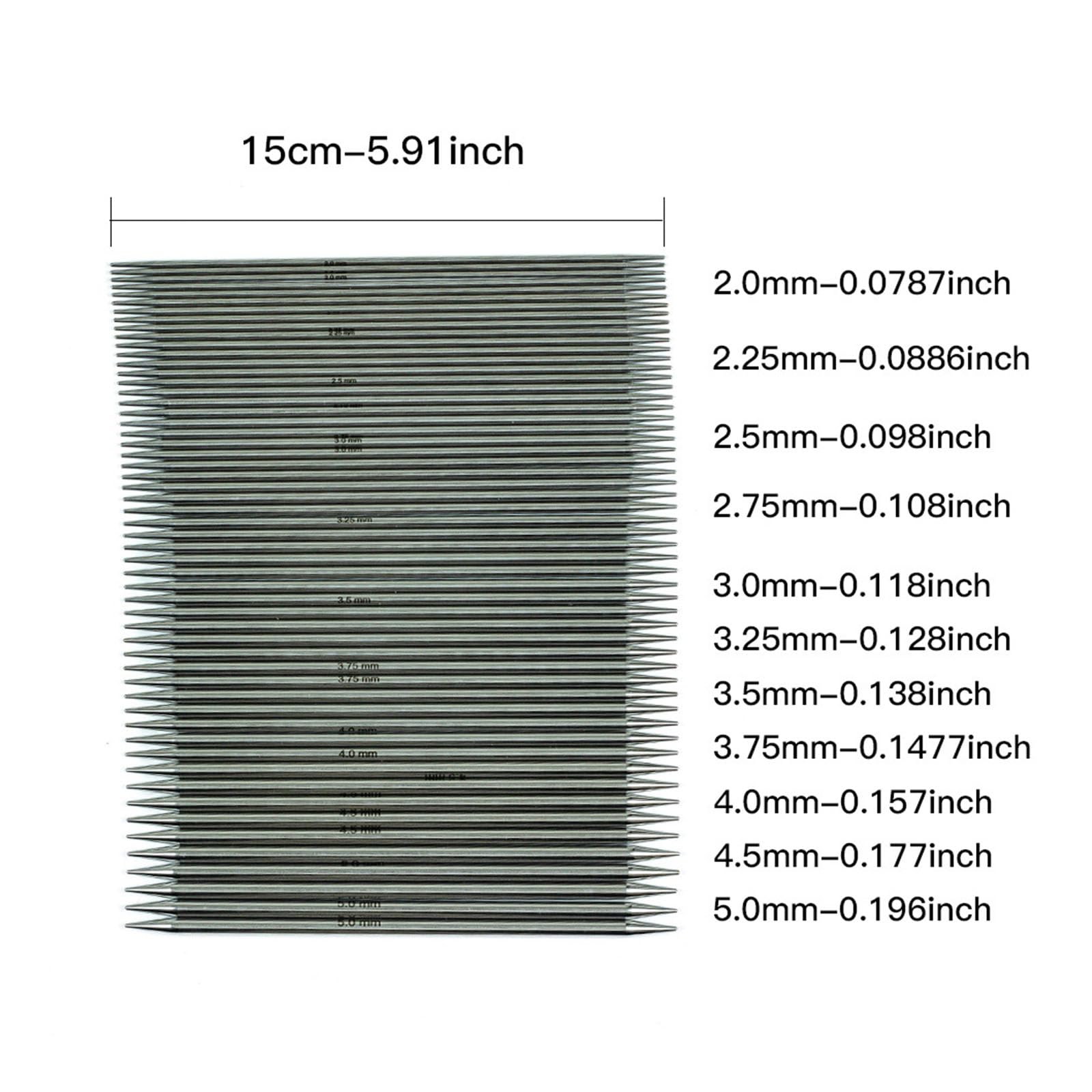 11 pares de agujas de tejer de acero inoxidable de 2,0 mm a 6,0 mm de doble punta con estuche de almacenamiento para suéter y sondas cortas