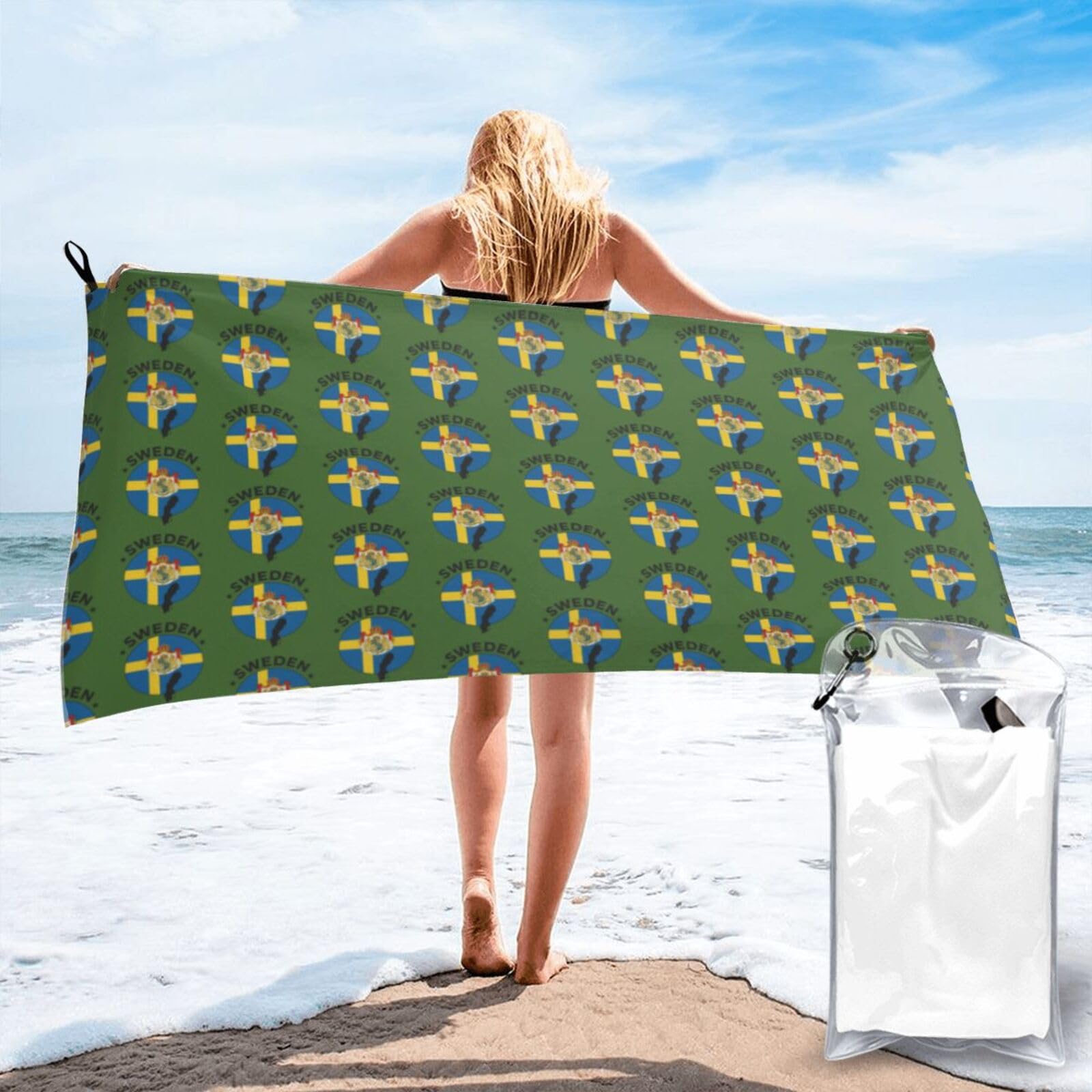 FHIZOAL Sweden Flag Quick Dry Towel Microfibre Towel Super Absorbent Ultra Compact Gym Sports Beach Camping Travel