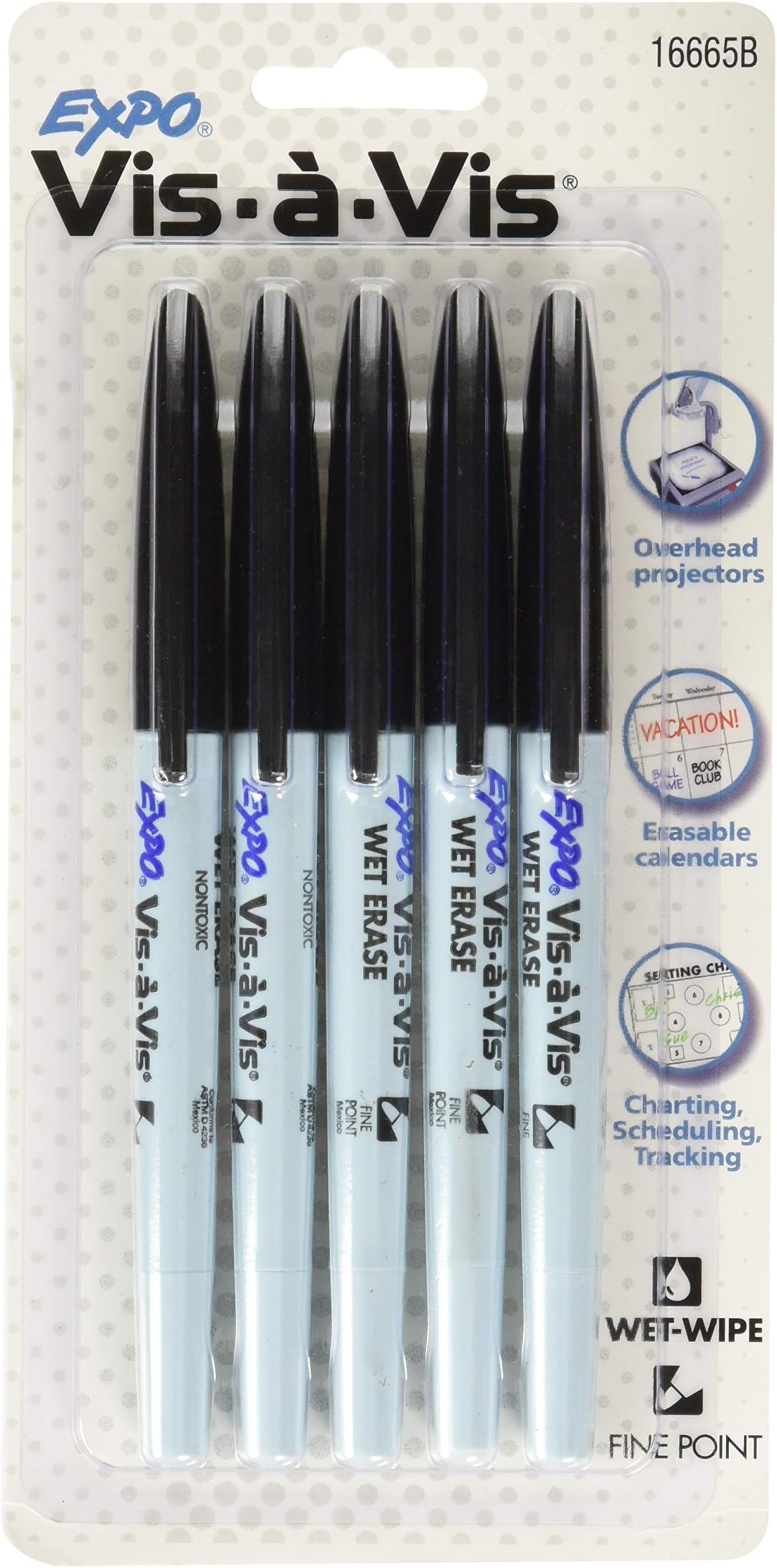 EXPO VisAVis WetErase Overhead Transparency Markers, Fine Point, Black, 5Count Amazon.ca