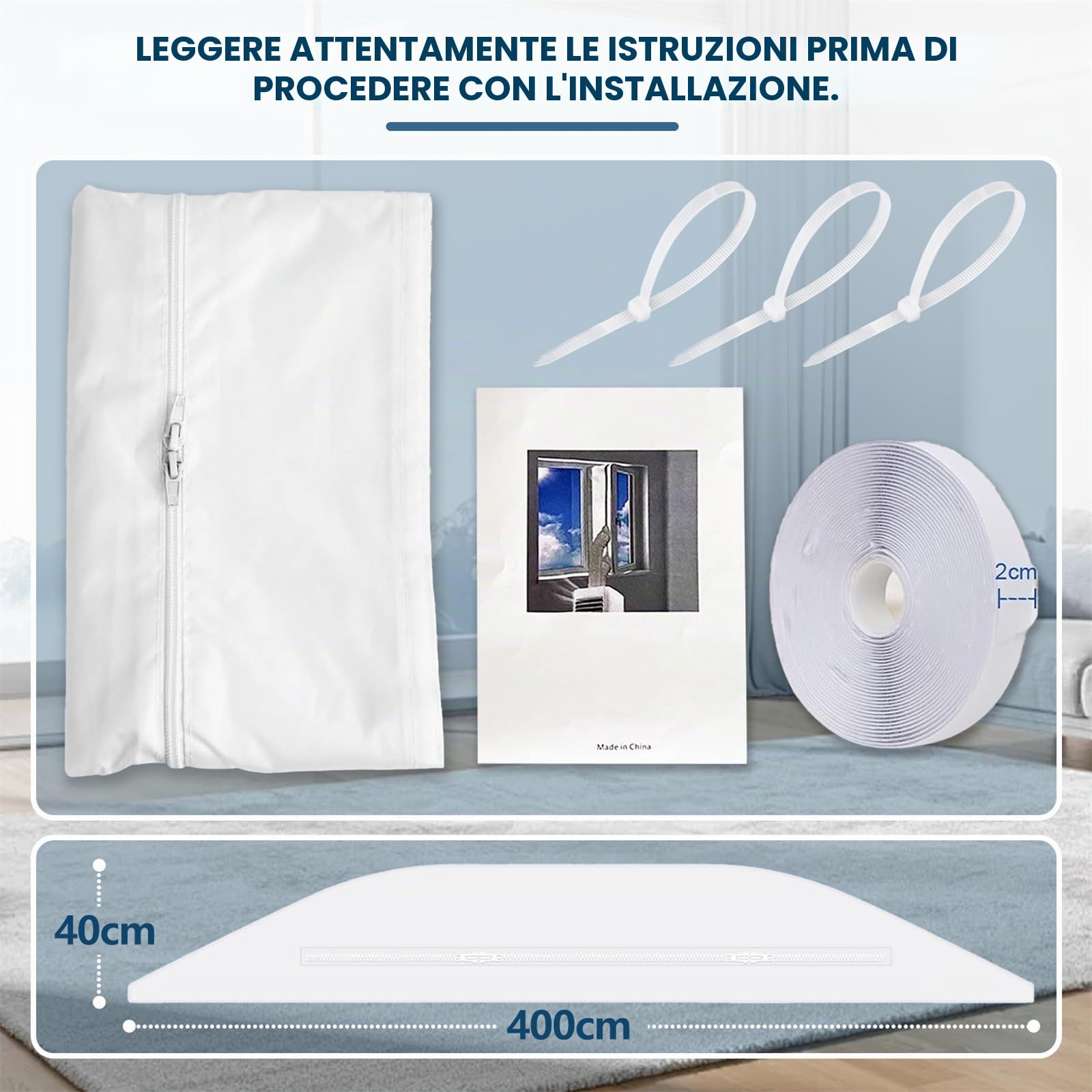 400cm Guarnizione Finestra Condizionatore, Condizionatore Portatile Kit Finestra, Kit Condizionatore Finestra, Adatto Per Finestre a Battente, Lucernari, Senza Forare, Facile Da Montare, Bianco