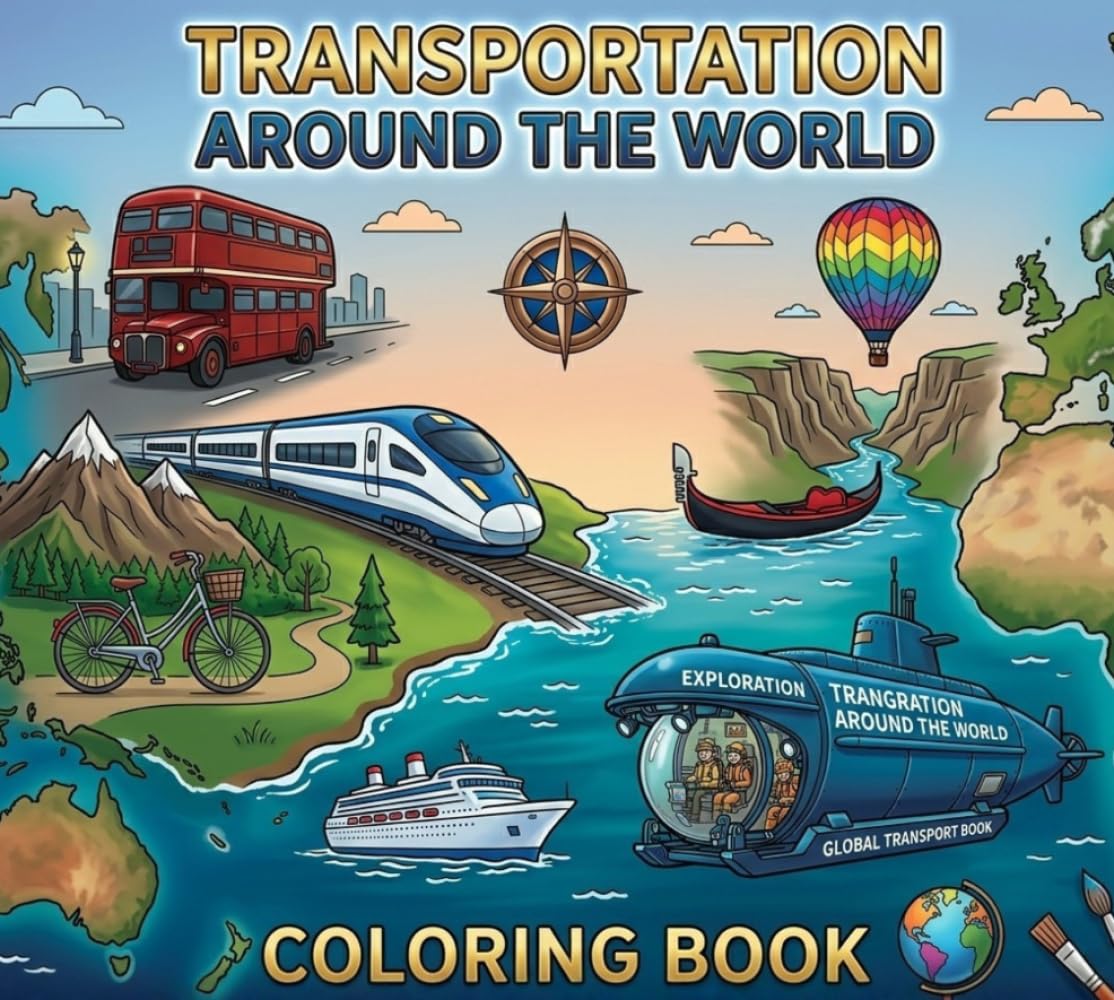 Transportation Coloring Book for Teens & Adults: 25 Fun and Famous Vehicle Designs Including Cars Trains, Airplanes and More - Educational Coloring Pages for Boys & Girls