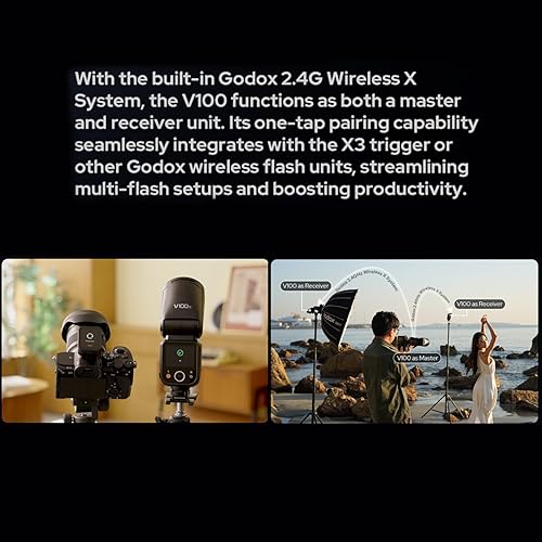 Miniatura 8 de Godox V100C V100-C 100Ws TTL Flash para cámaras Canon, 400 disparos a potencia completa, tiempo de reciclaje de 1.7s, inalámbrico 2.4G con flash