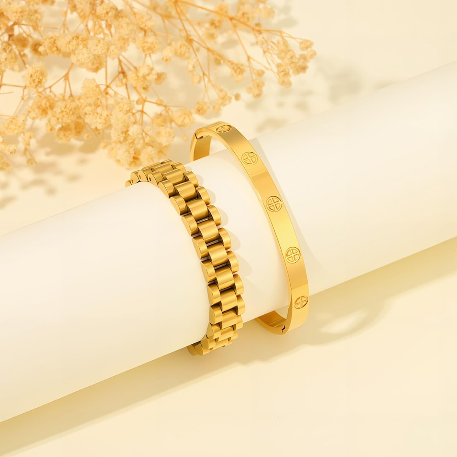 2PCS 18K Gold Chain Link Bracelets for Women - Stackable Love & Friendship Theme Bangle Bracelet Set,Non-Tarnish Stainless Steel Jewelry with Adjustable Tool. - Image 7