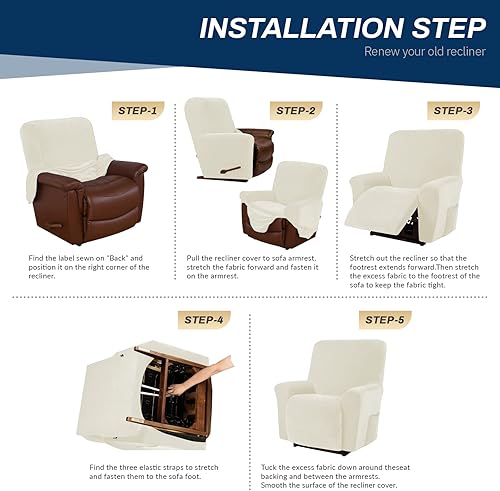 Miniatura 68 de Asnomy Fundas para sillas reclinables con bolsillos, funda elástica de terciopelo para sofá reclinable, 1 pieza, protector de muebles para perros