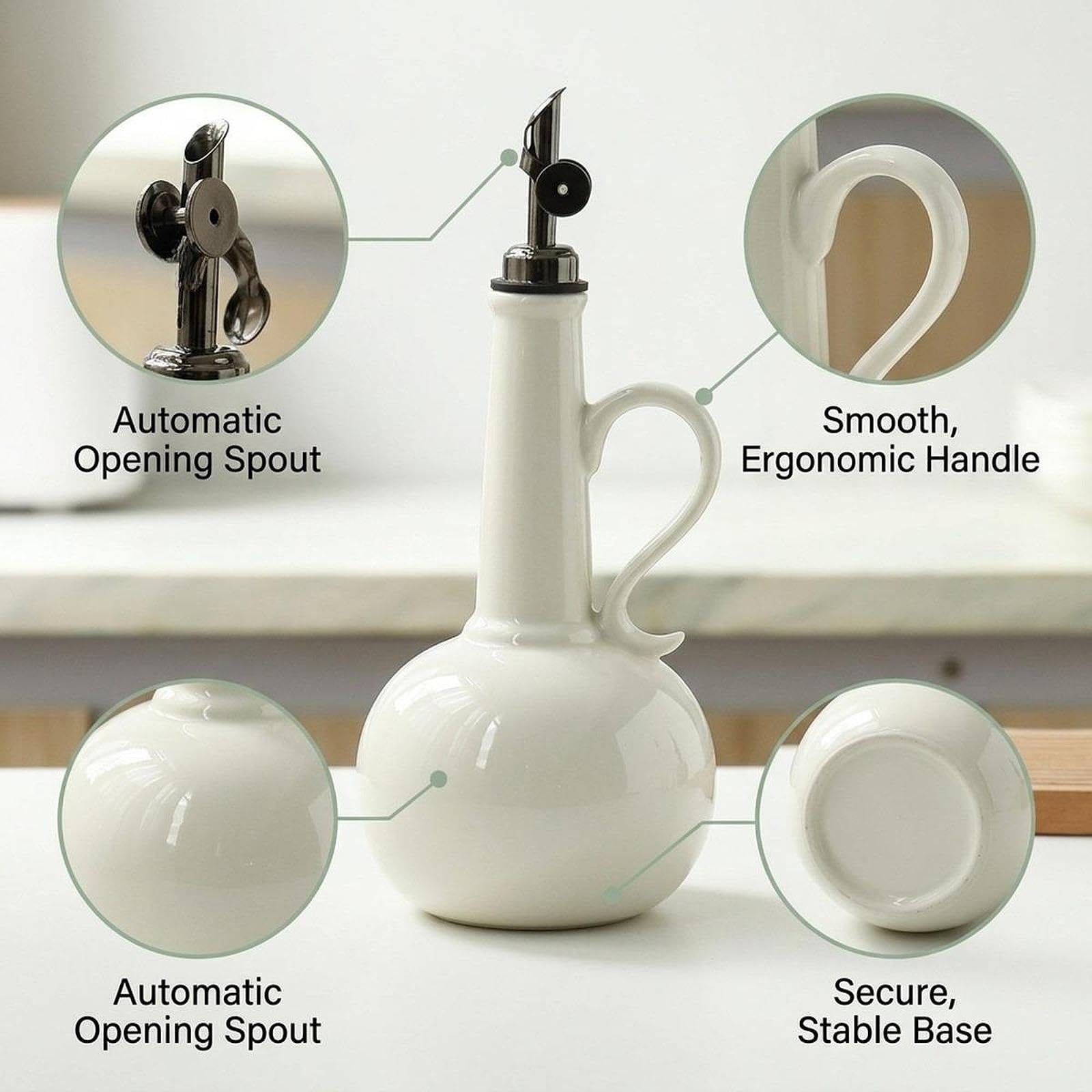 Botella Dispensadora de Aceite Vinagrera Manual Elaborada en Cerámica Contenedor para Cocina con Antiderrame Adecuada para Uso Doméstico Come, Blanco, Individual