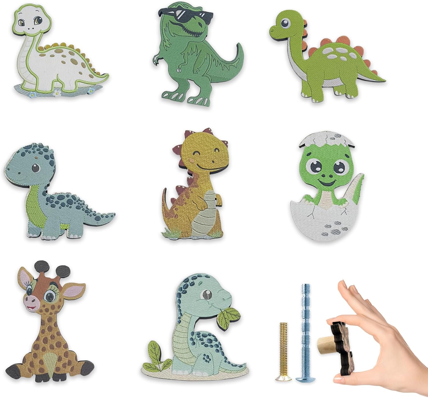 8Pack Cute Safari Animals Wooden Dinosaur Cabinet Drawer Knob Handle Nursery Kids Baby Room Drawer Dresser Knobs Pulls