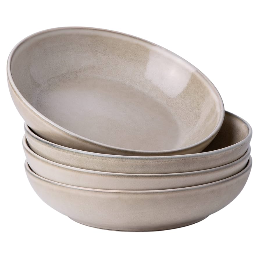 AmorArc 8.5'' Large Pasta Bowls, 36oz Ceramic Salad Serving Bowls Set of 4 for Kitchen, Wide Stoneware Bowls for Pasta,Salad,Fruit,Bread, Microwave Safe, Cappuccino