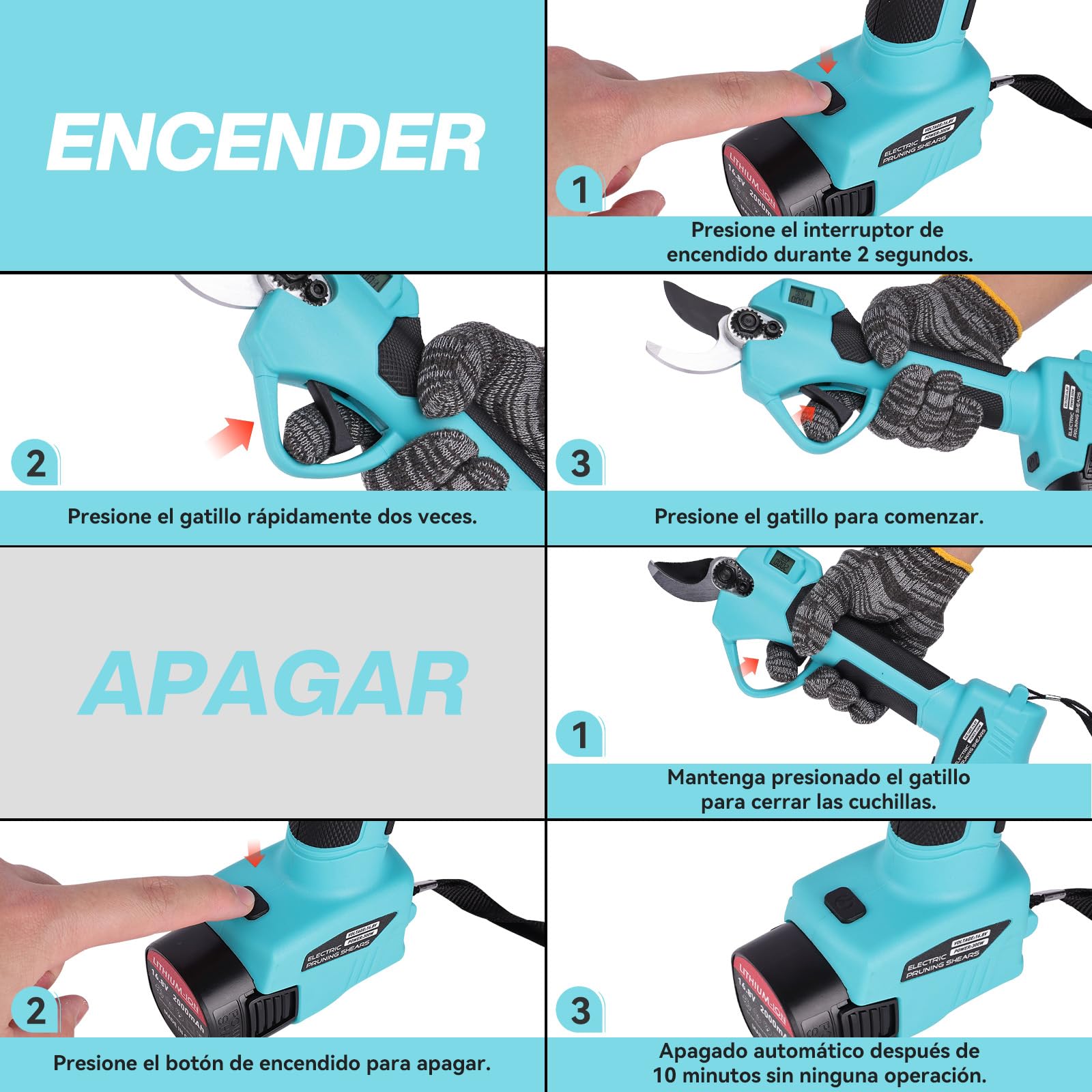 Sécateur Électrique Sans Fil, 35mm 2 Batteries 2.0Ah Sécateur à Batterie avec Moteur Brushless et Lames SK5 avec Revêtement PTFE pour Jardin Verger et Vigne Bleu