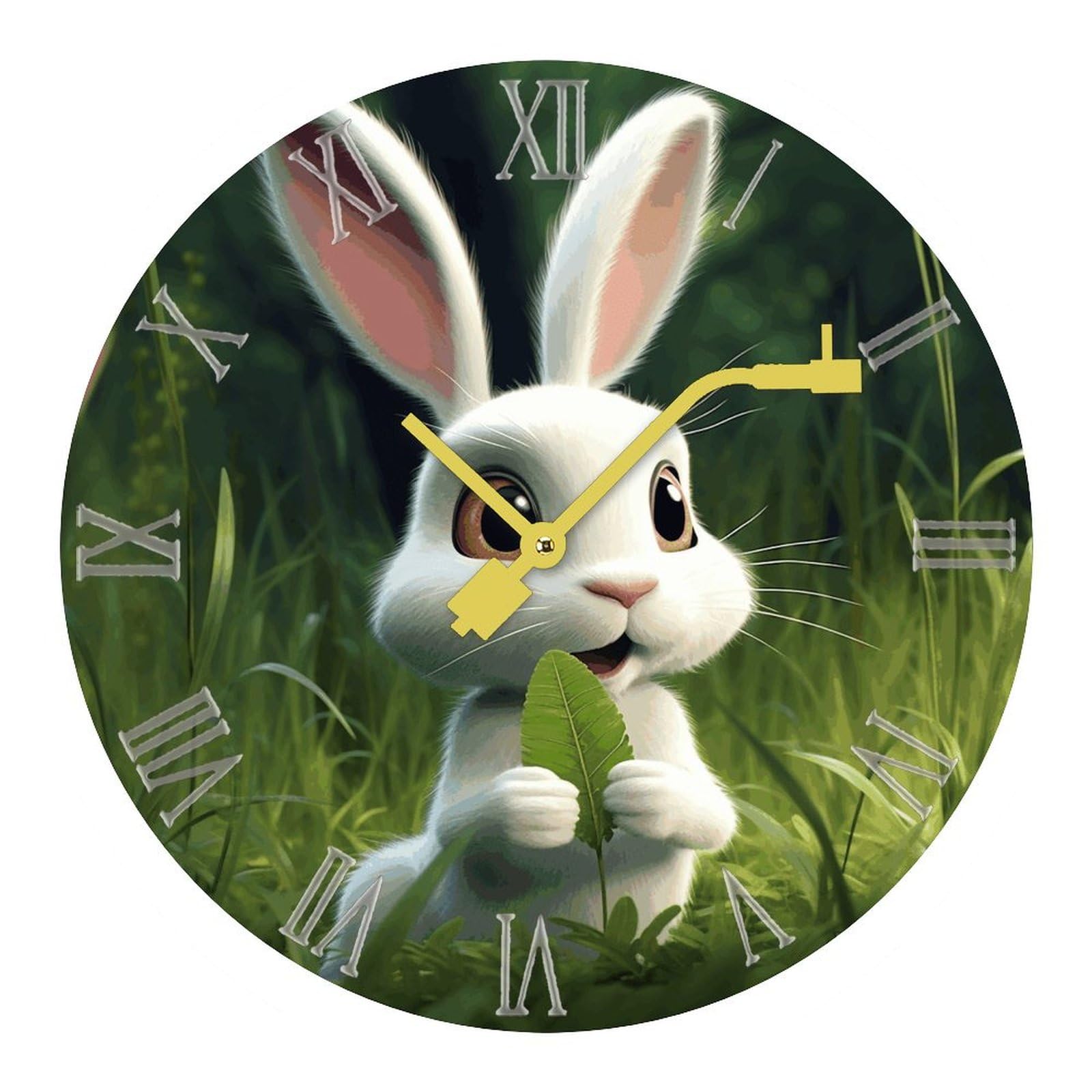 Horloge murale lapin blanc en feuilles | Décoration moderne chambre enfant