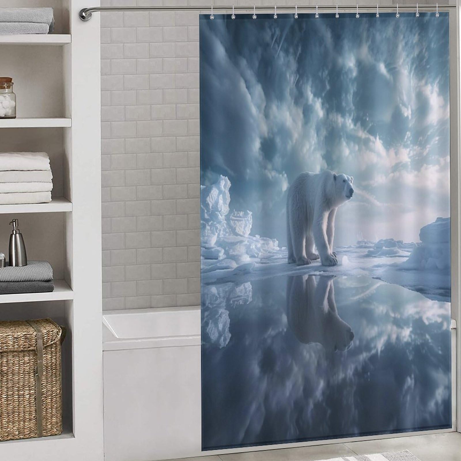 Rideau baignoire pour salle de bains familiale motif ours blanc