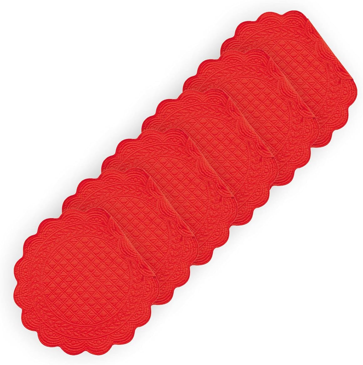 C&F Home Red Cotton Quilted Round Patriotic Fourth of July Memorial Day Labor Day Americana Liberty Placemats Set of 6 17" Red